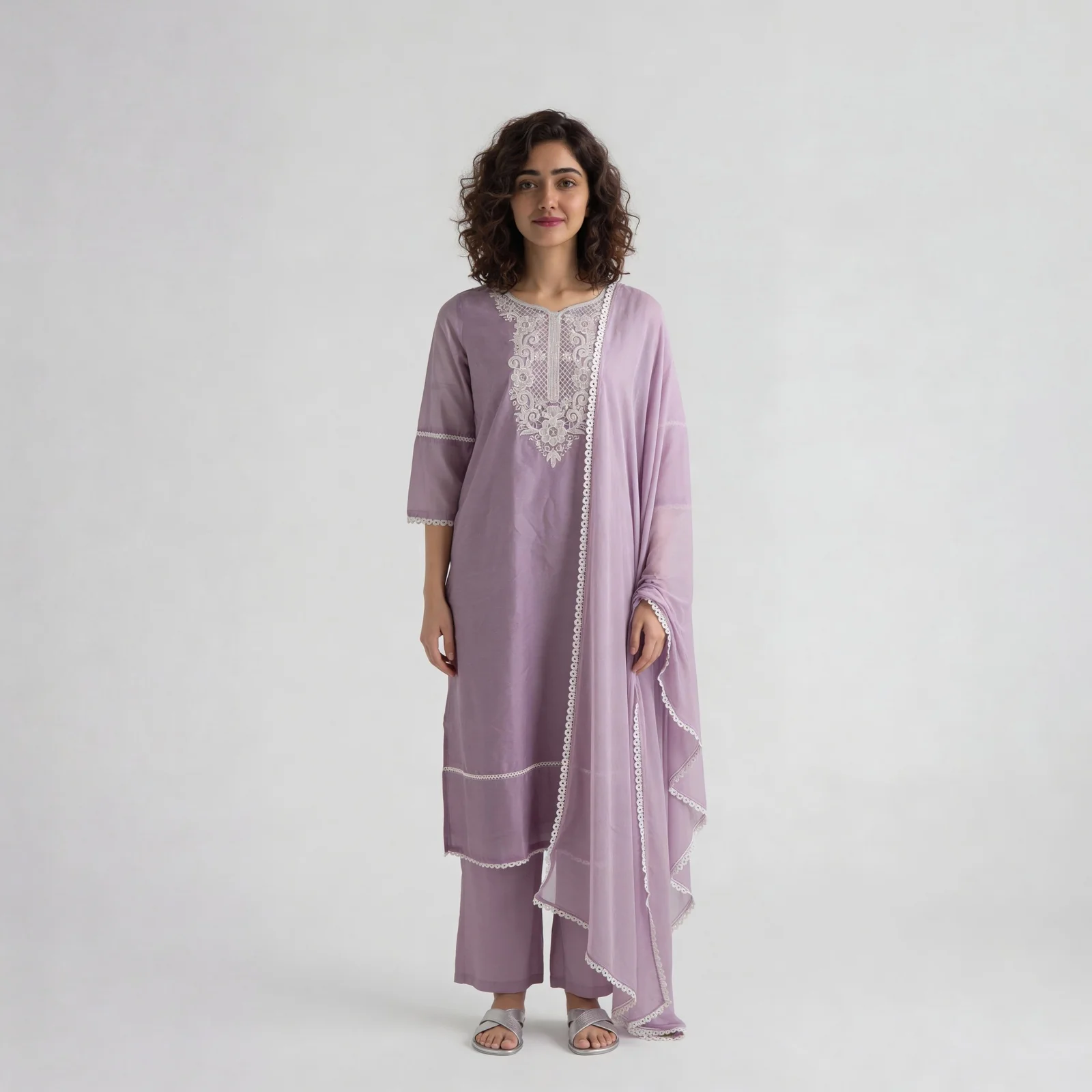Embroidered Straight Kurta with Pant & Dupatta Set - Image 2