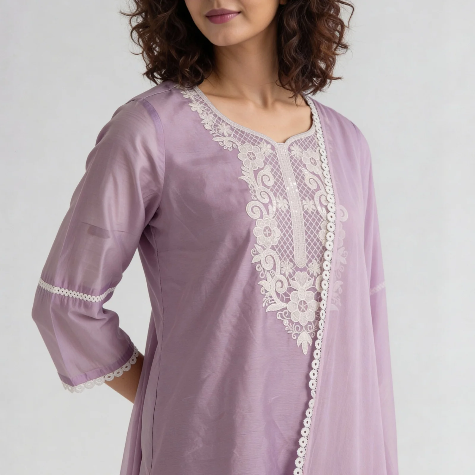 Embroidered Straight Kurta with Pant & Dupatta Set - Image 4