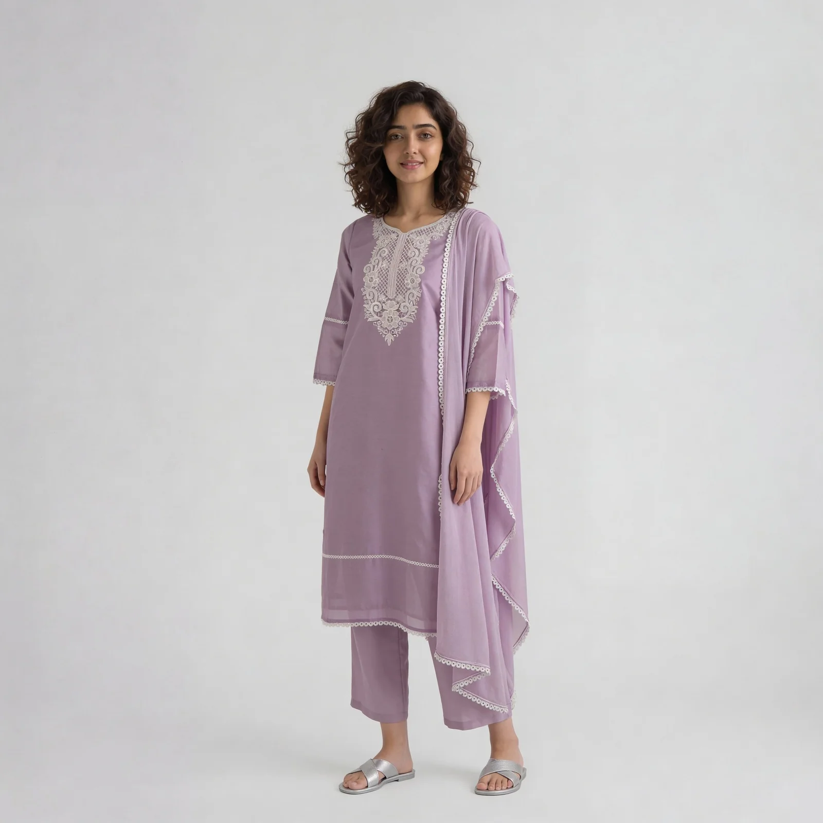 Embroidered Straight Kurta with Pant & Dupatta Set - Image 5