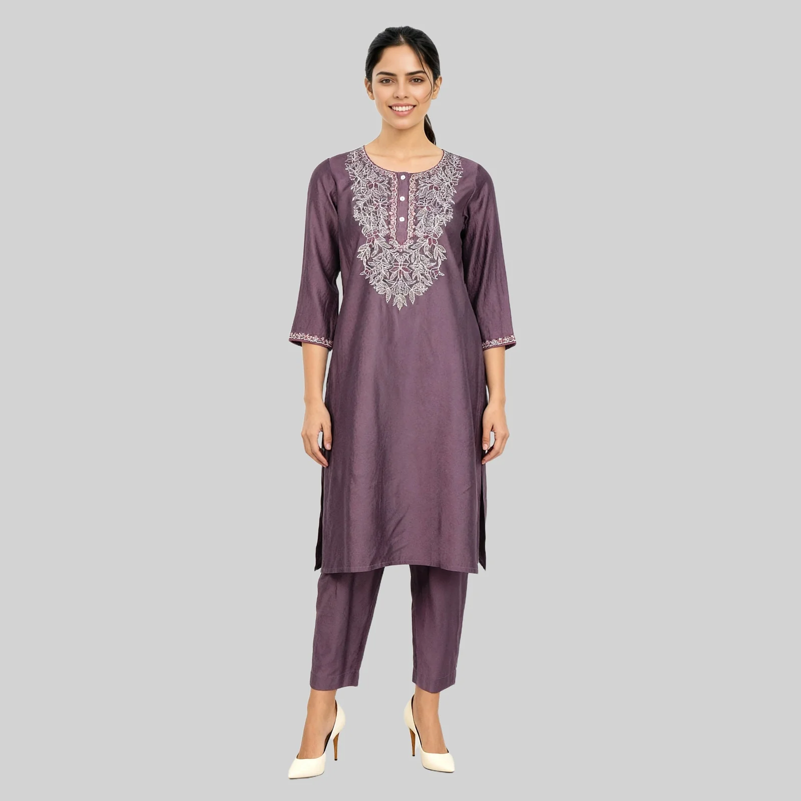 Embroidered Straight Kurta with Pant Sets - Image 2