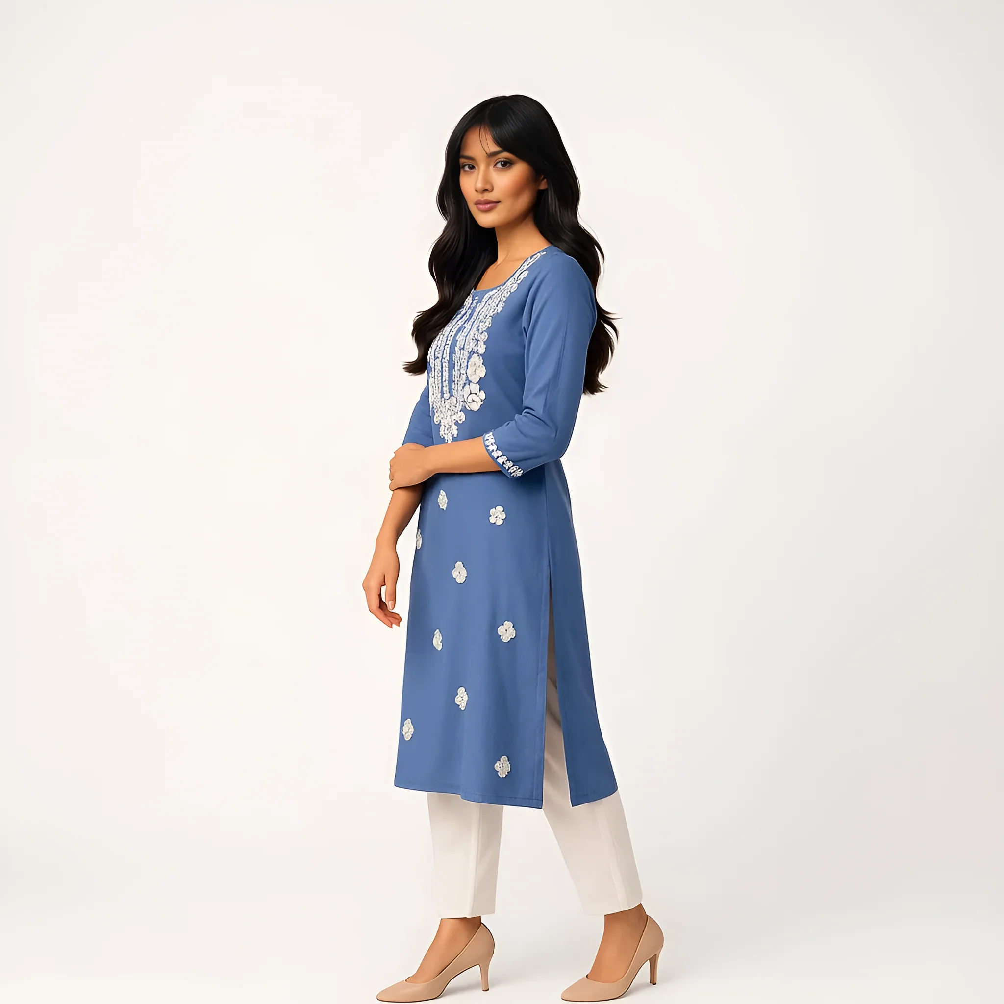 Embroidered Straight Long Kurta - Image 4