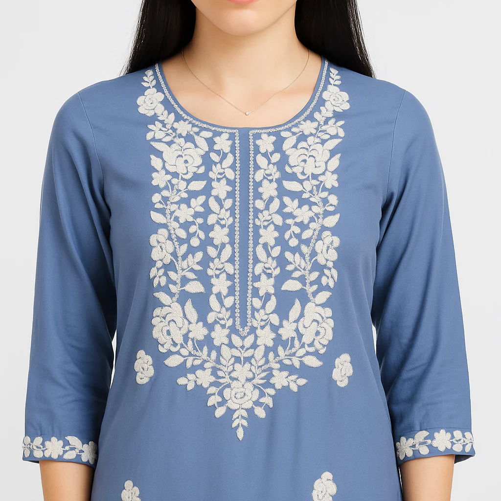 Embroidered Straight Long Kurta - Image 6
