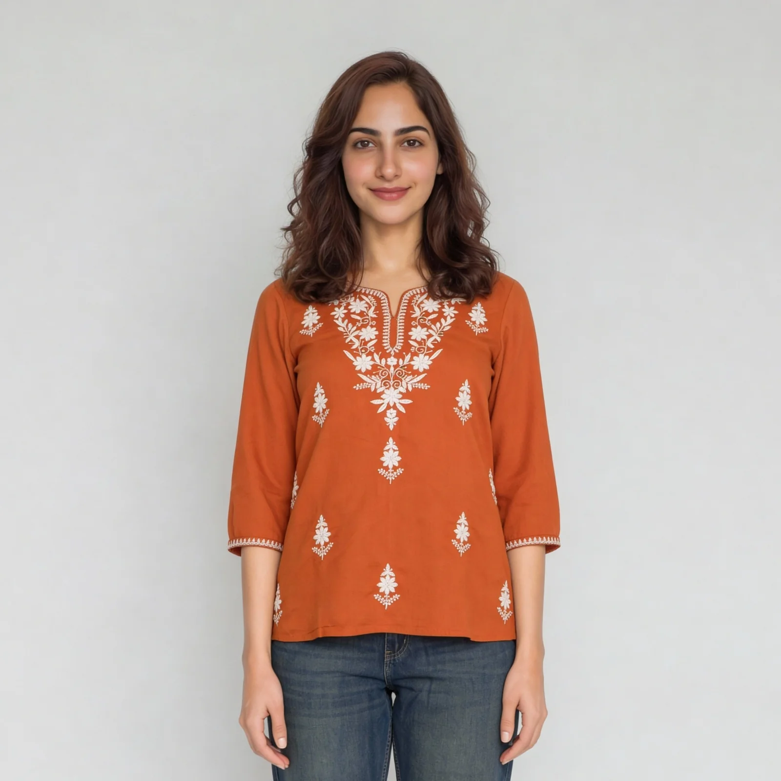 Embroidered Straight Short Kurta - Image 2