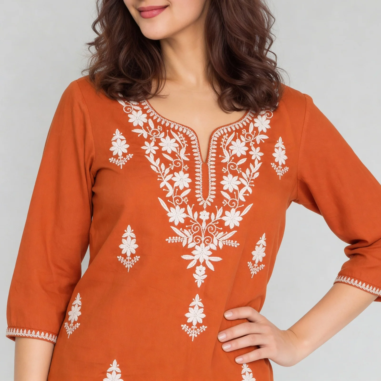 Embroidered Straight Short Kurta - Image 4