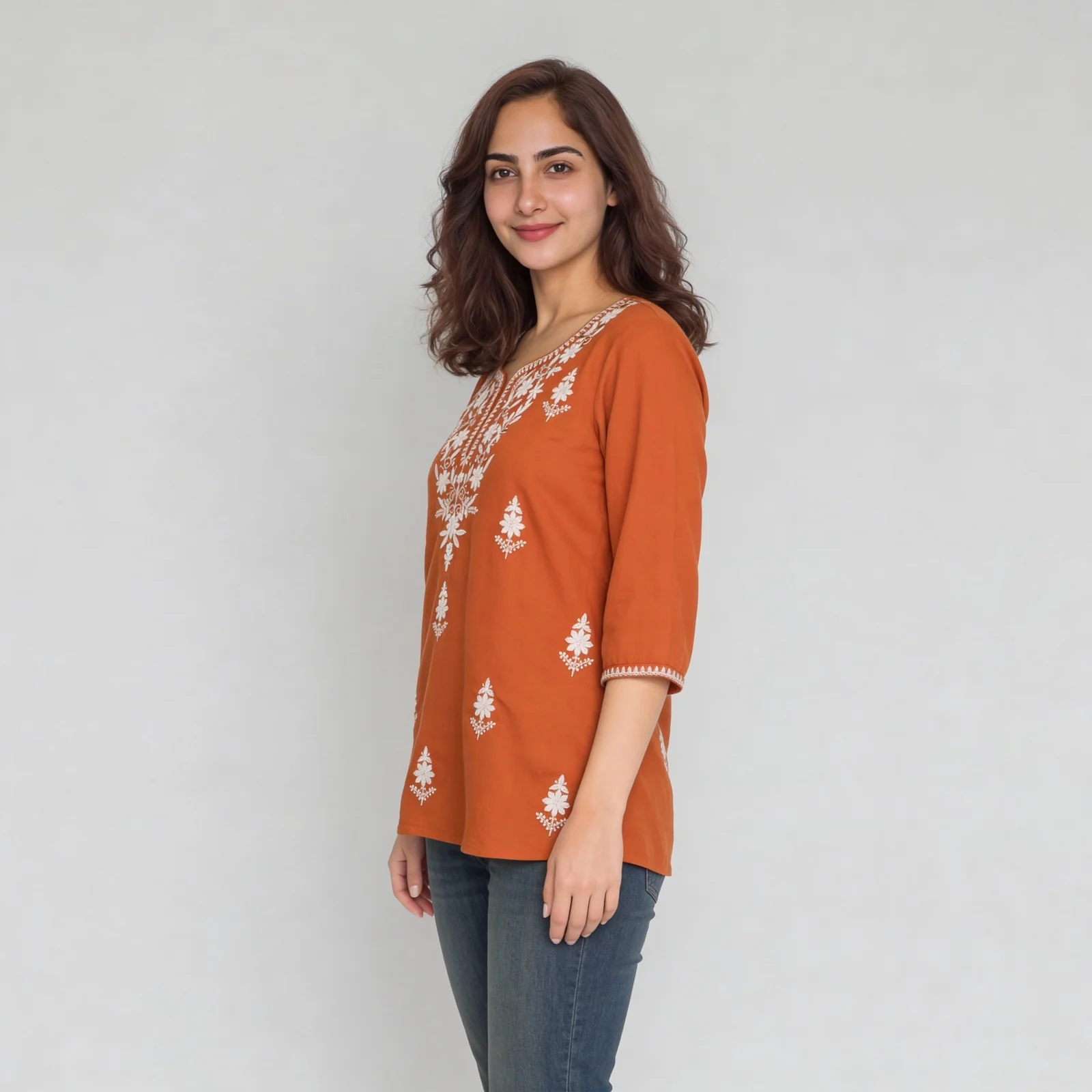 Embroidered Straight Short Kurta - Image 5