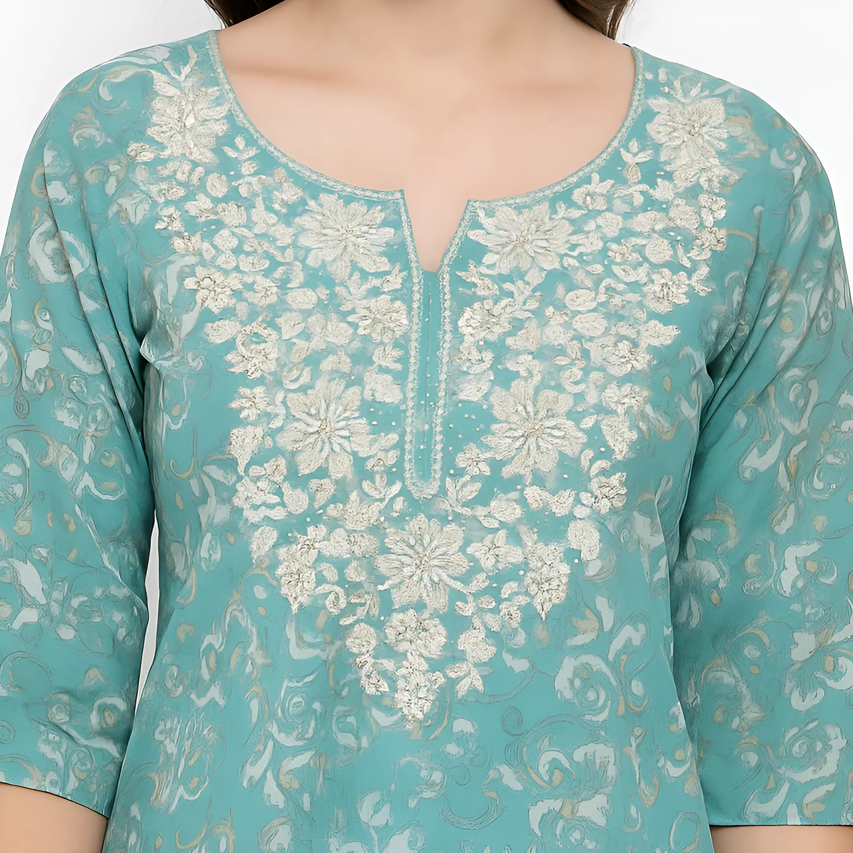 Embroidered Straigth Kurta and Pant Set - Image 6