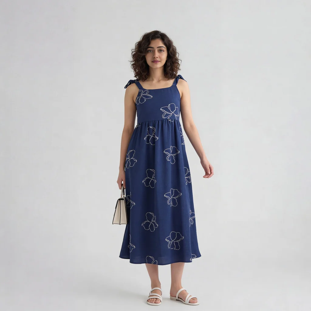 Embroidered Strappy Flared Dress