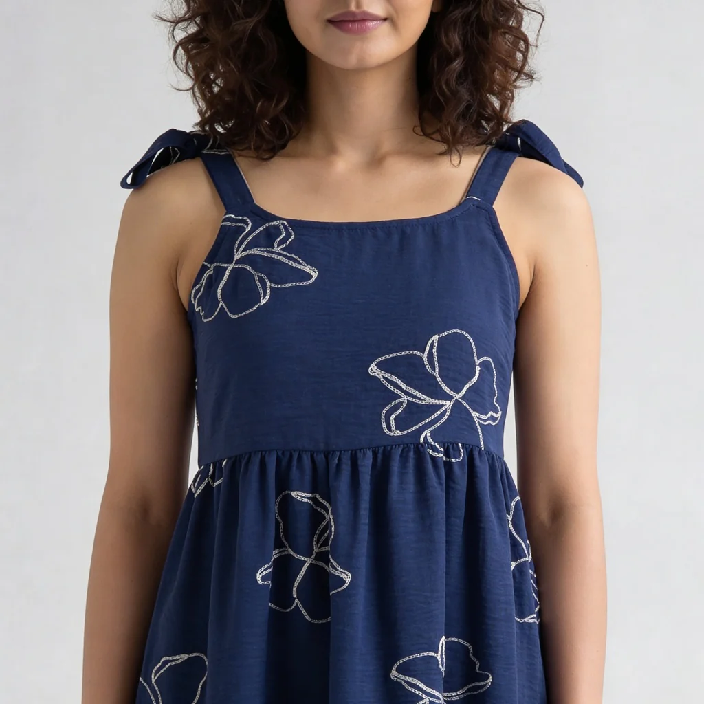 Embroidered Strappy Flared Dress - Image 4