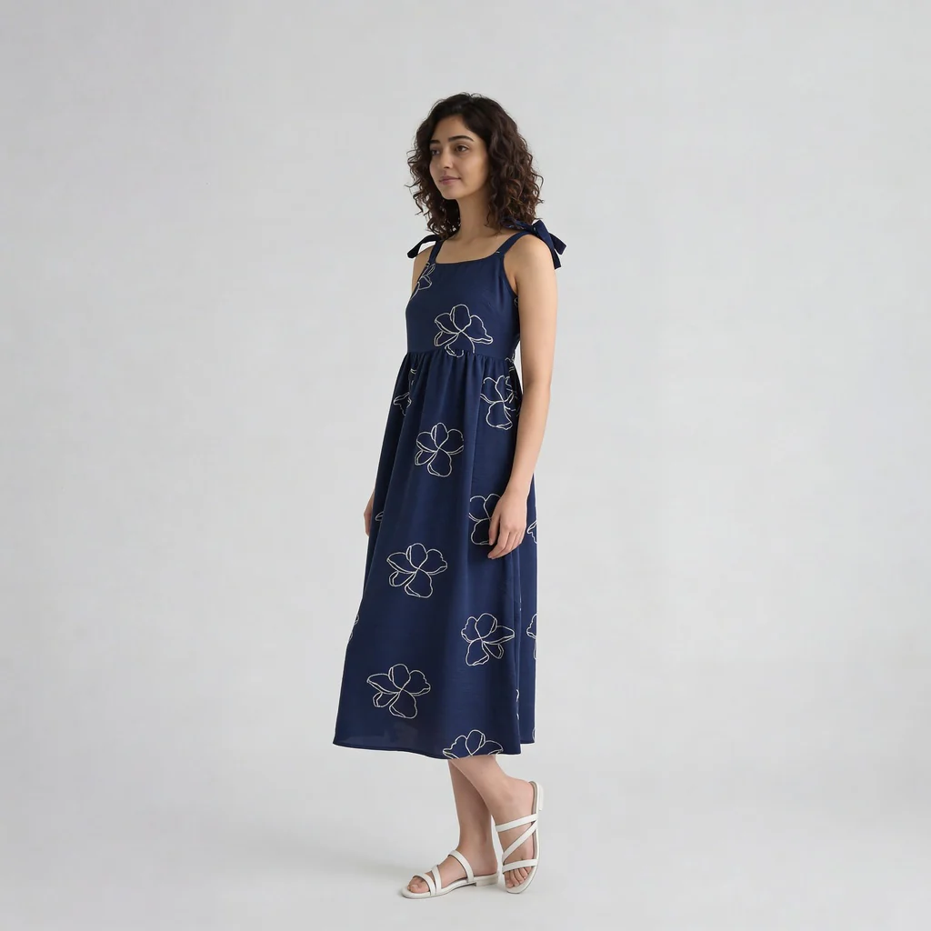 Embroidered Strappy Flared Dress - Image 5