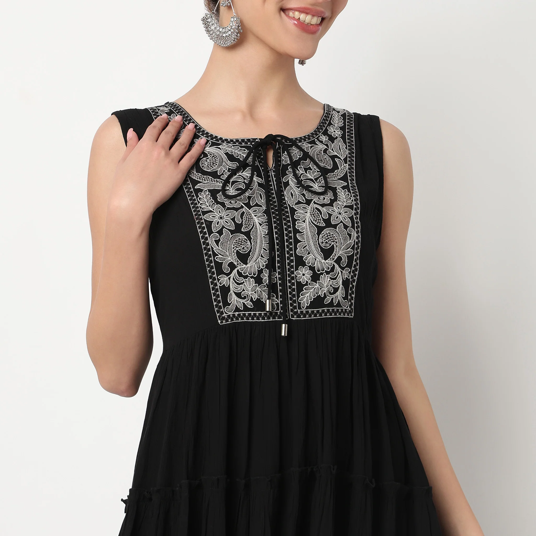 Embroidered Tiered Dress - Image 4