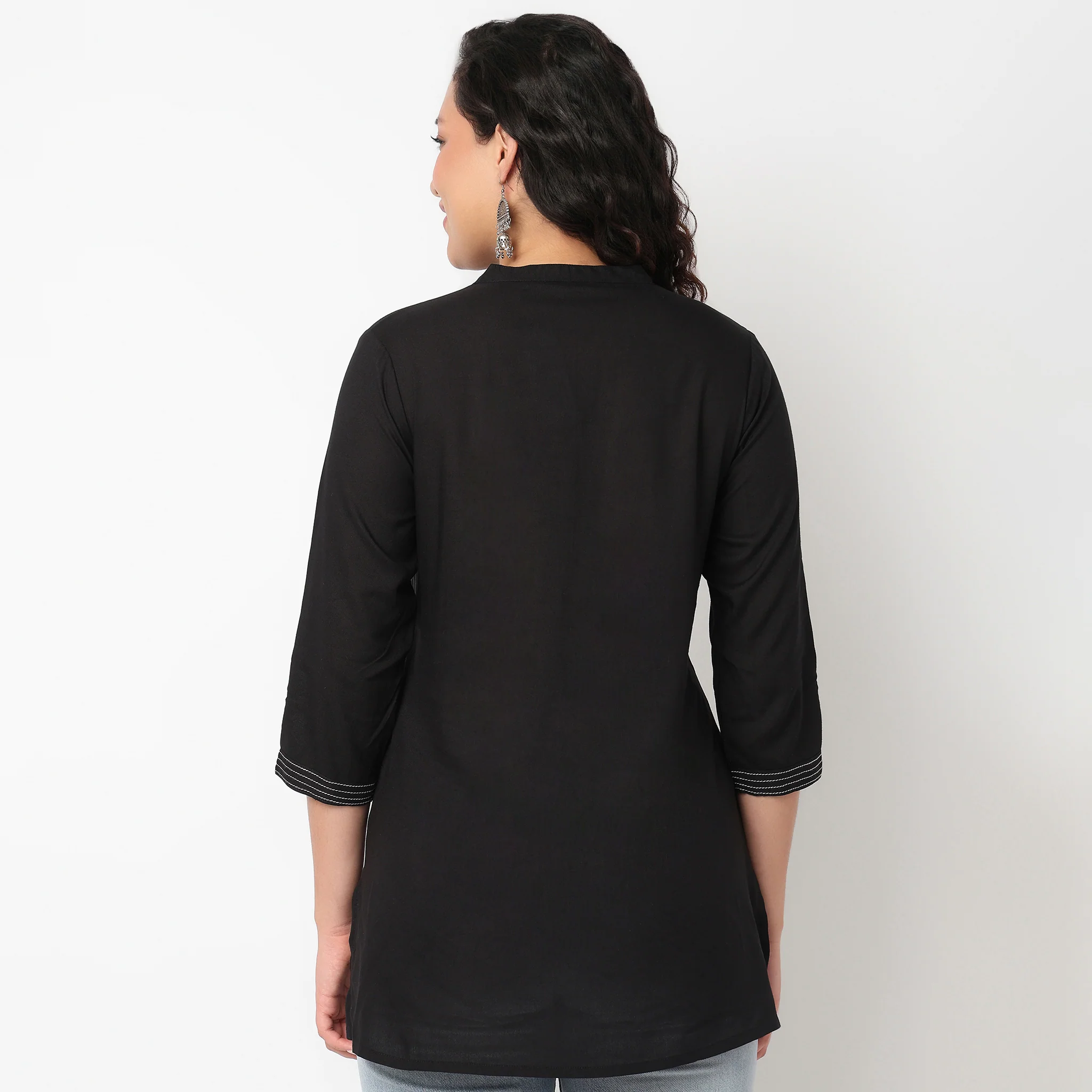 Embroidered V Neck Short Kurti - Image 3