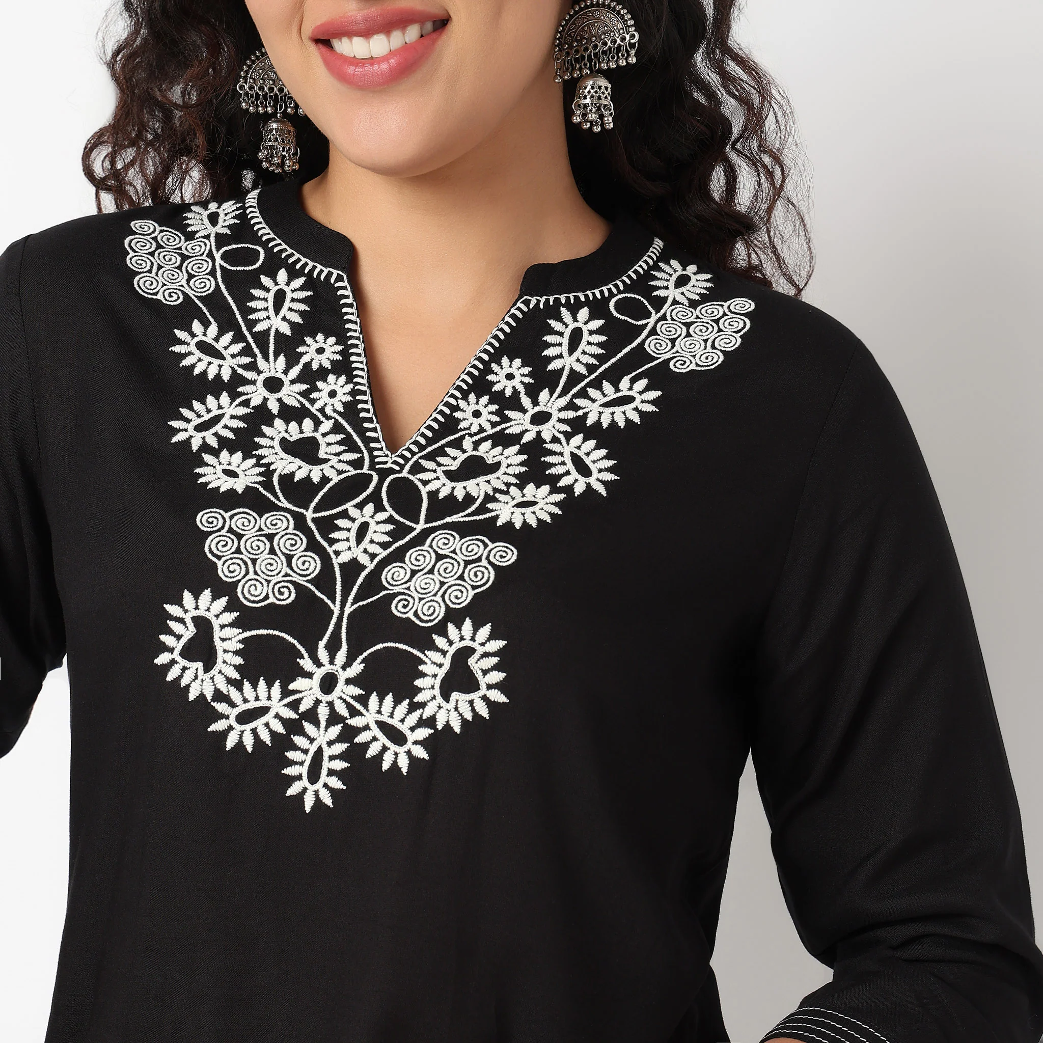 Embroidered V Neck Short Kurti - Image 4