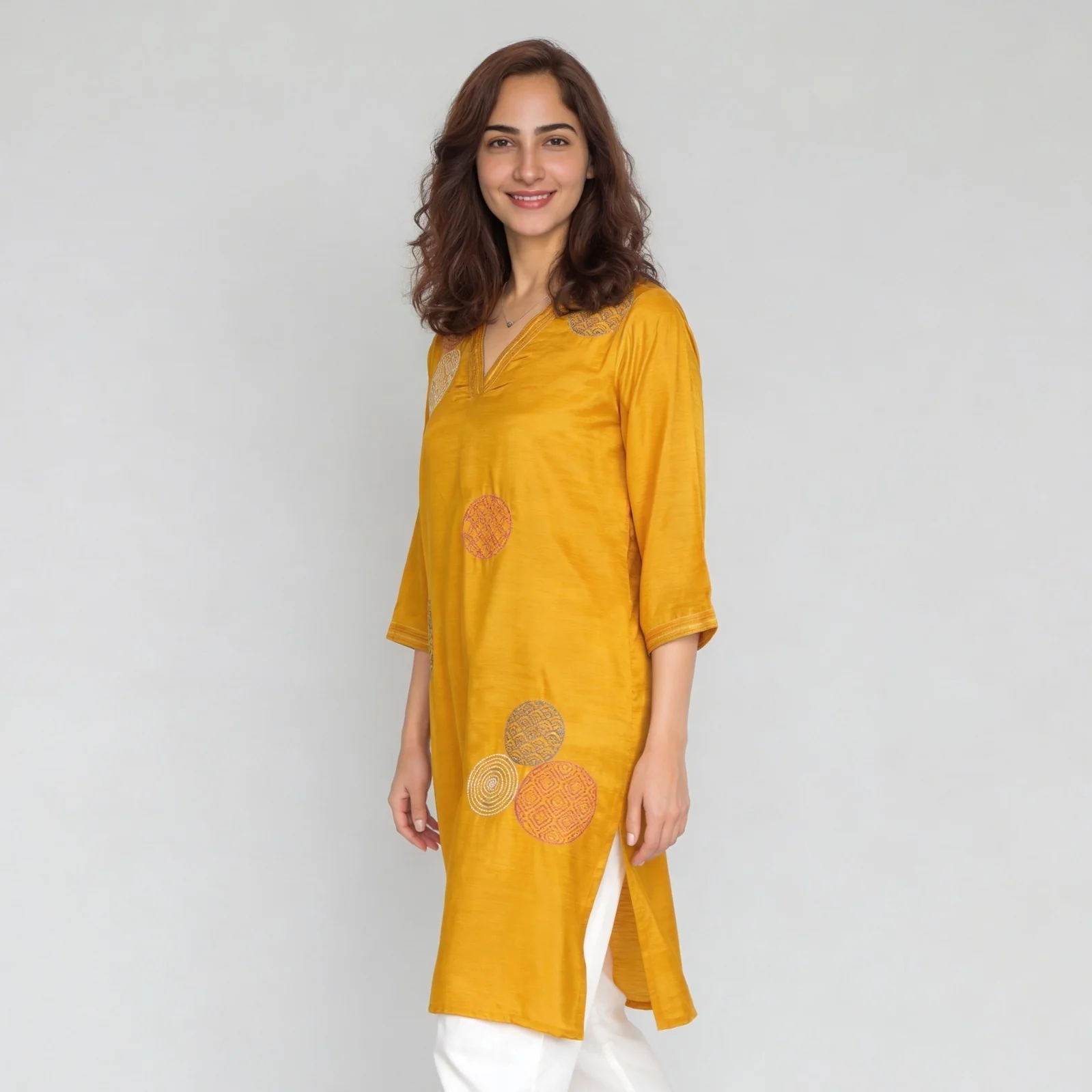 Embroidered V-Neck Straight Kurta - Image 5
