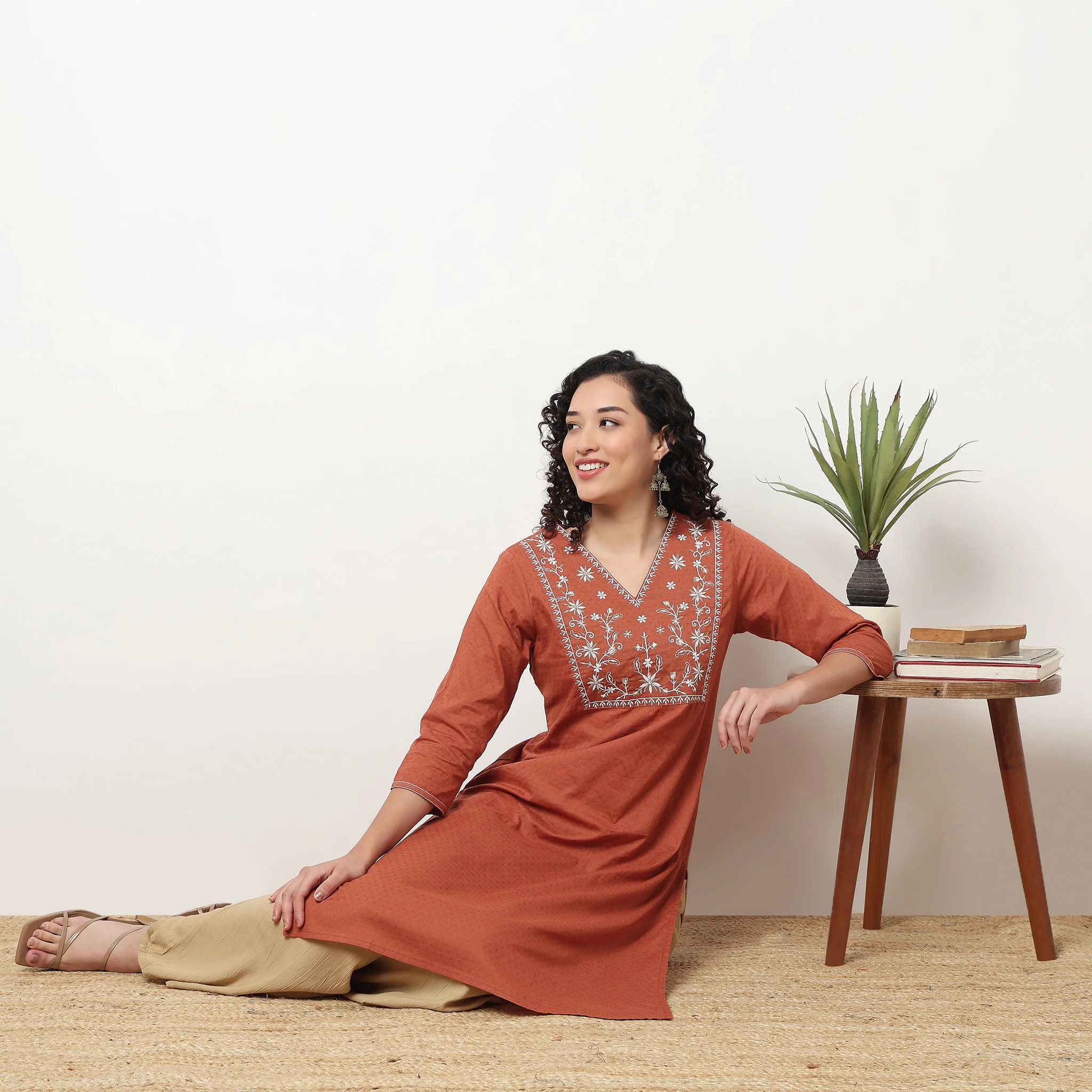 Embroidered Yoke V-Neck Kurta