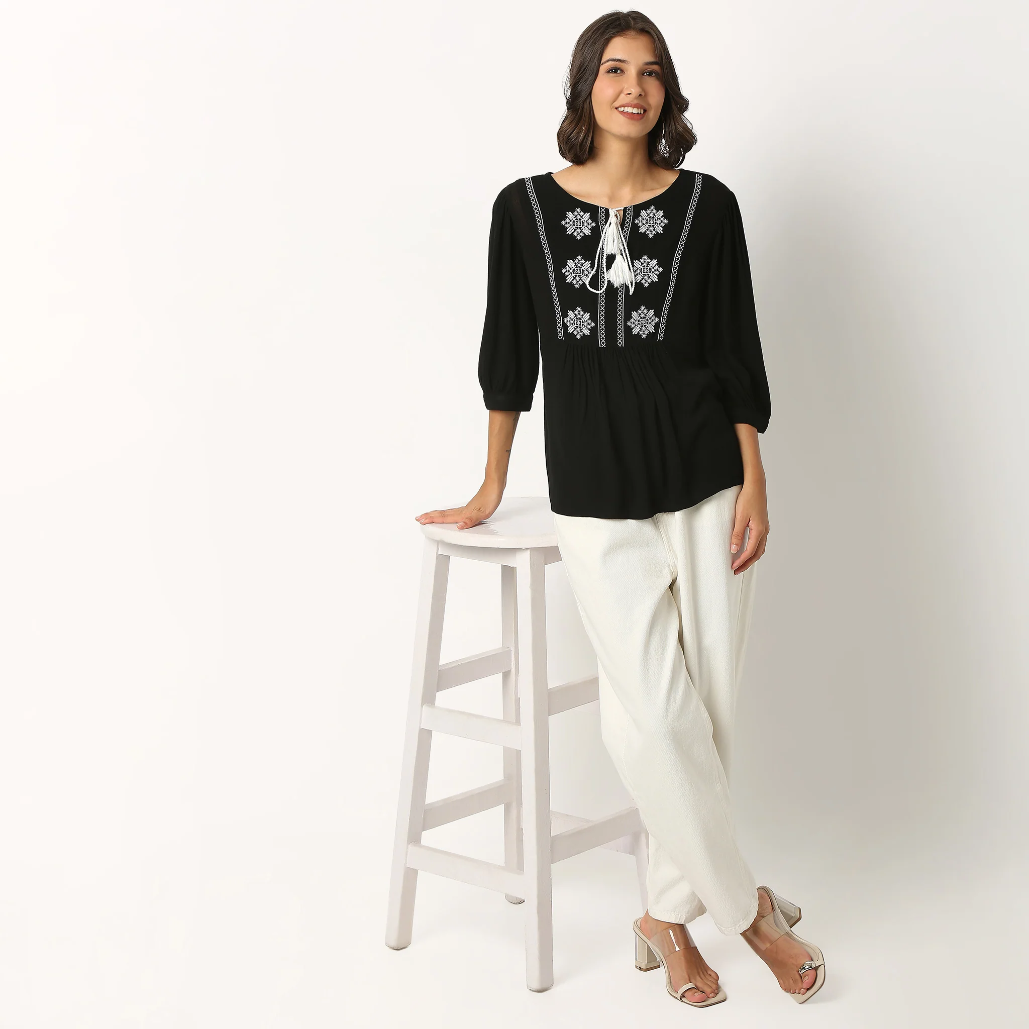 Embroidered V-Neck Top