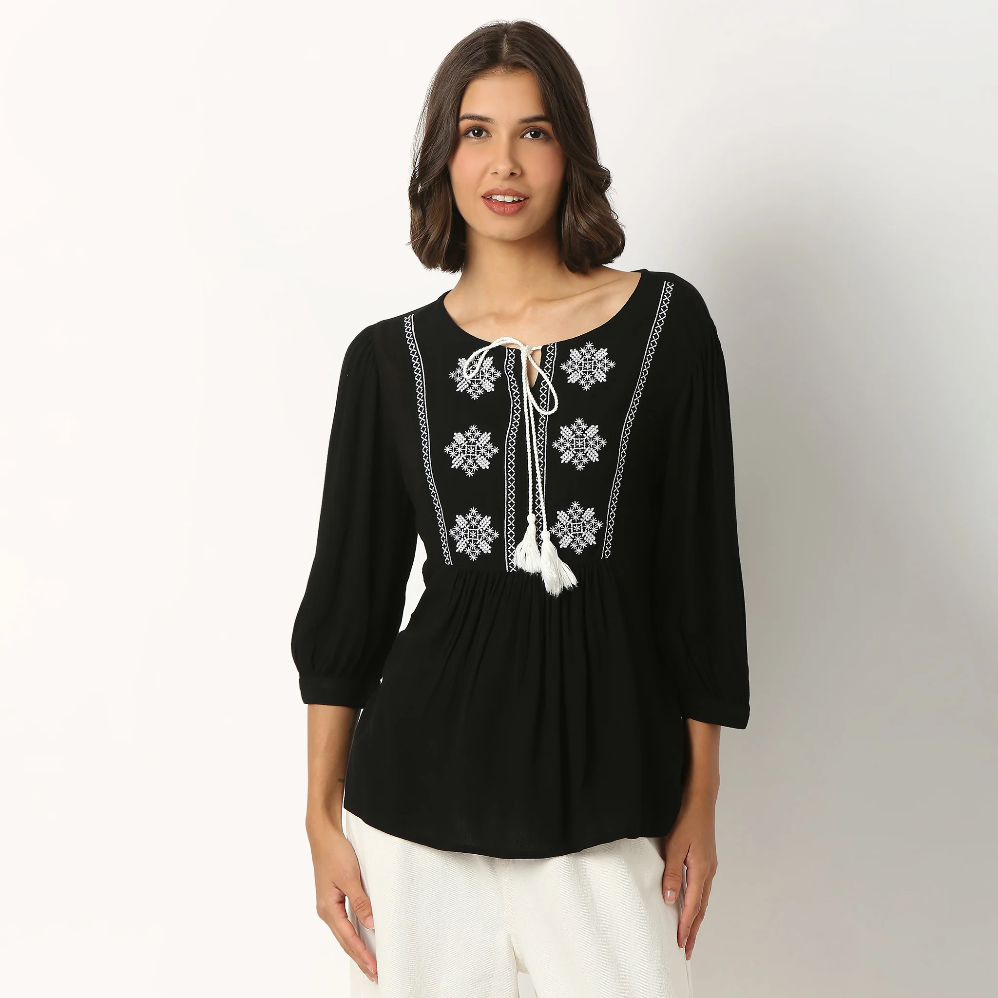 Embroidered V-Neck Top - Image 2