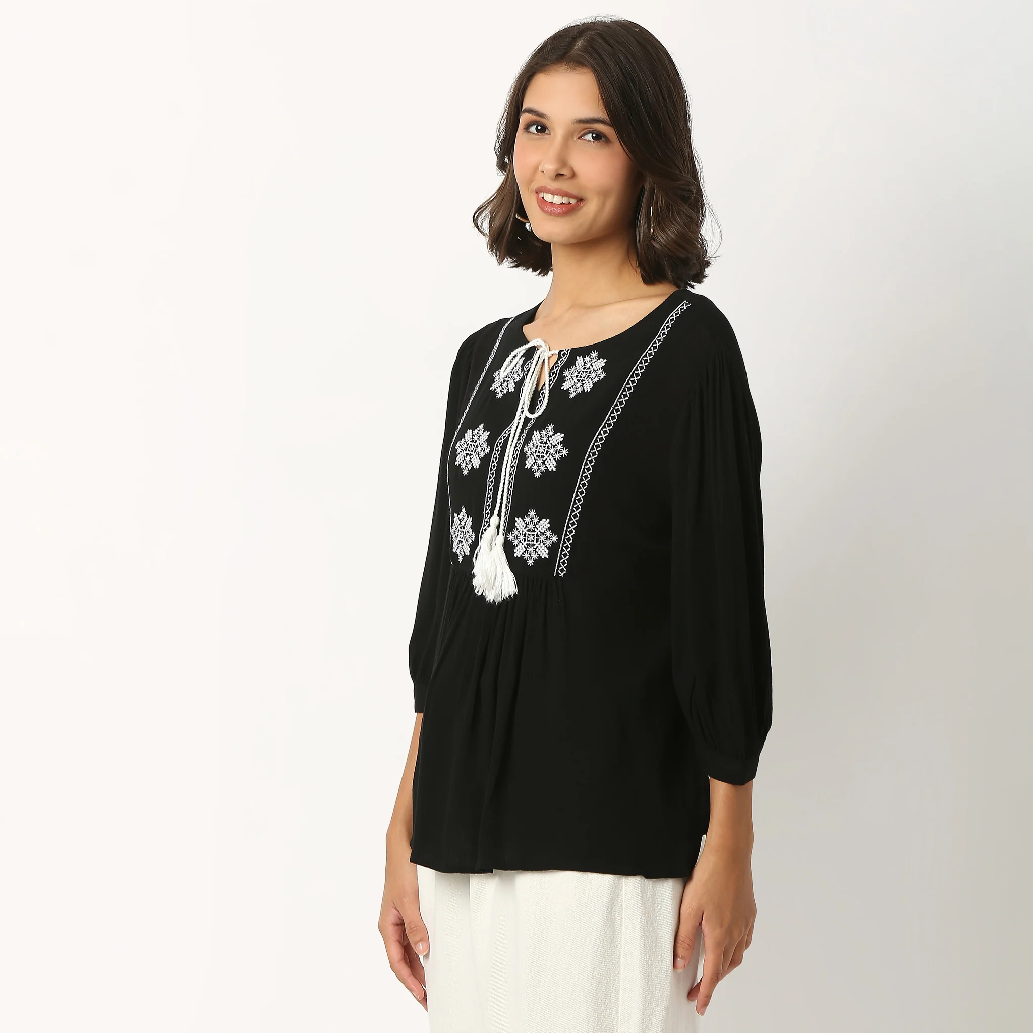 Embroidered V-Neck Top - Image 5