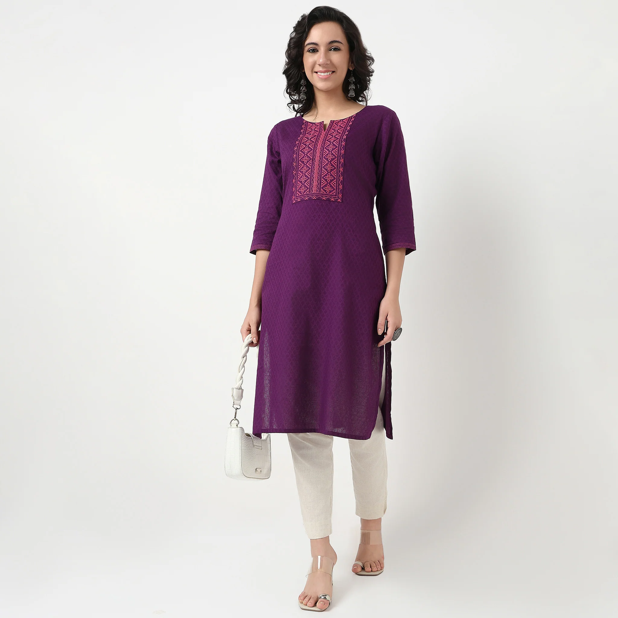 Embroidered Yoke Cotton Dobby Kurta