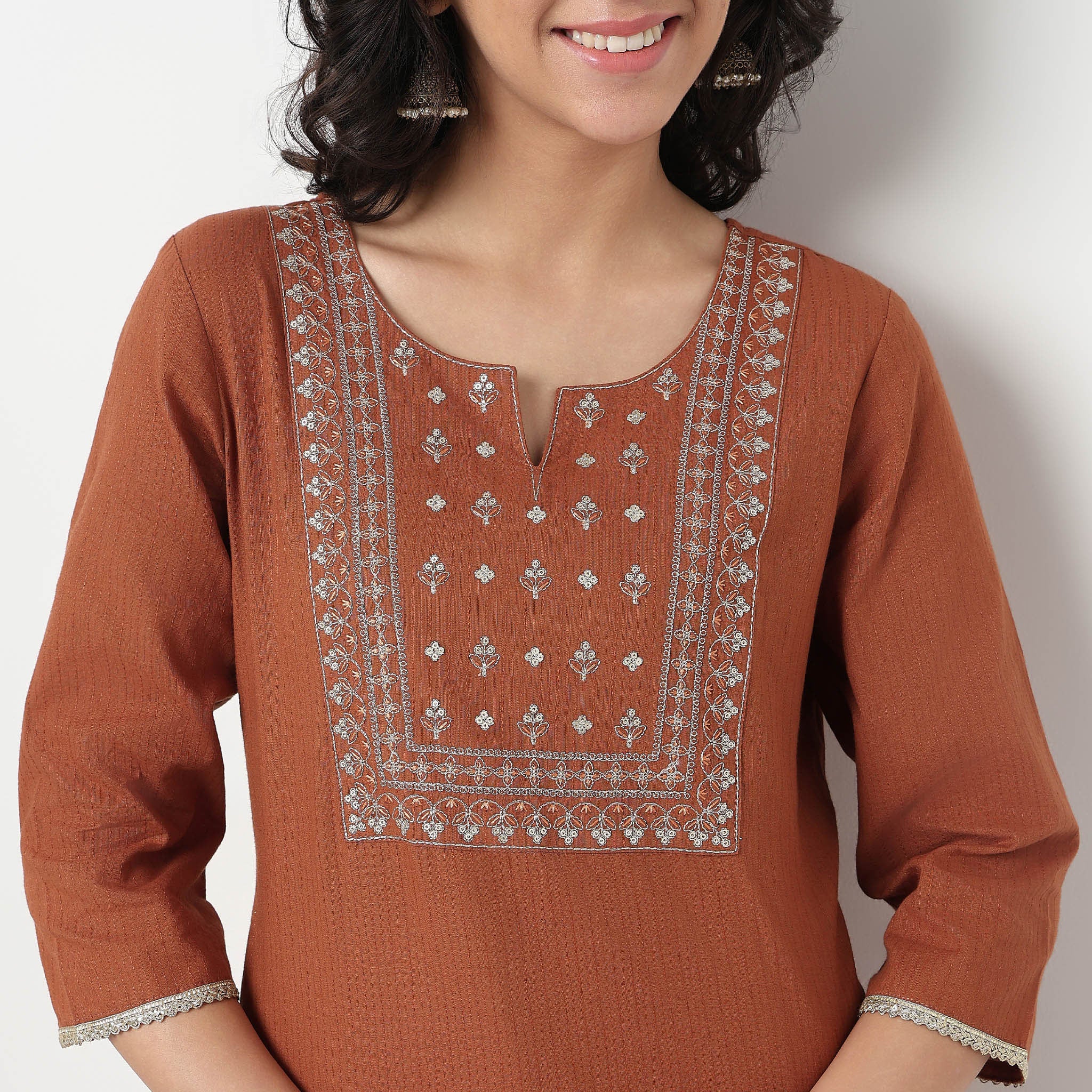 Embroidered Yoke Cotton Dobby Kurta - Image 10