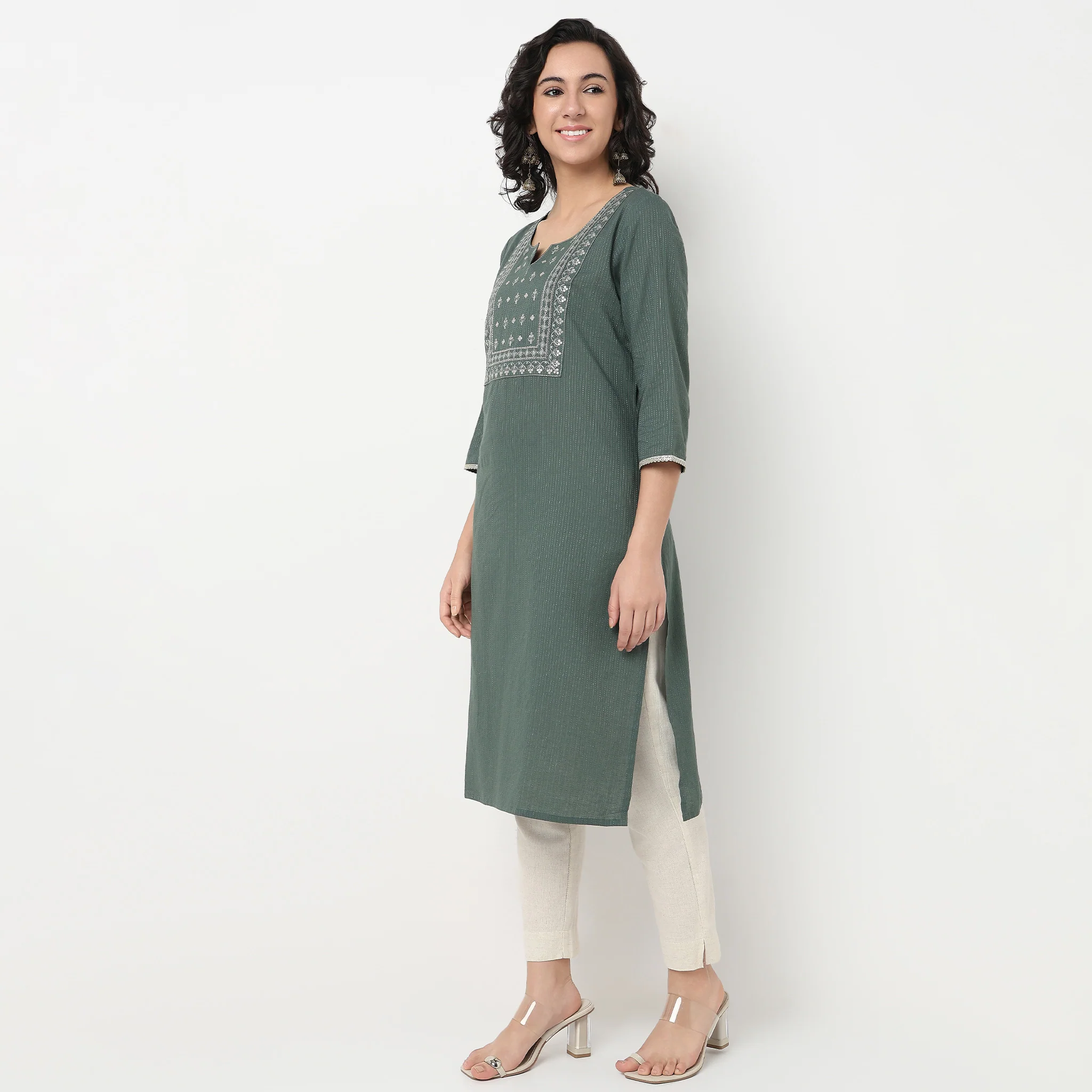 Embroidered Yoke Cotton Dobby Kurta - Image 6
