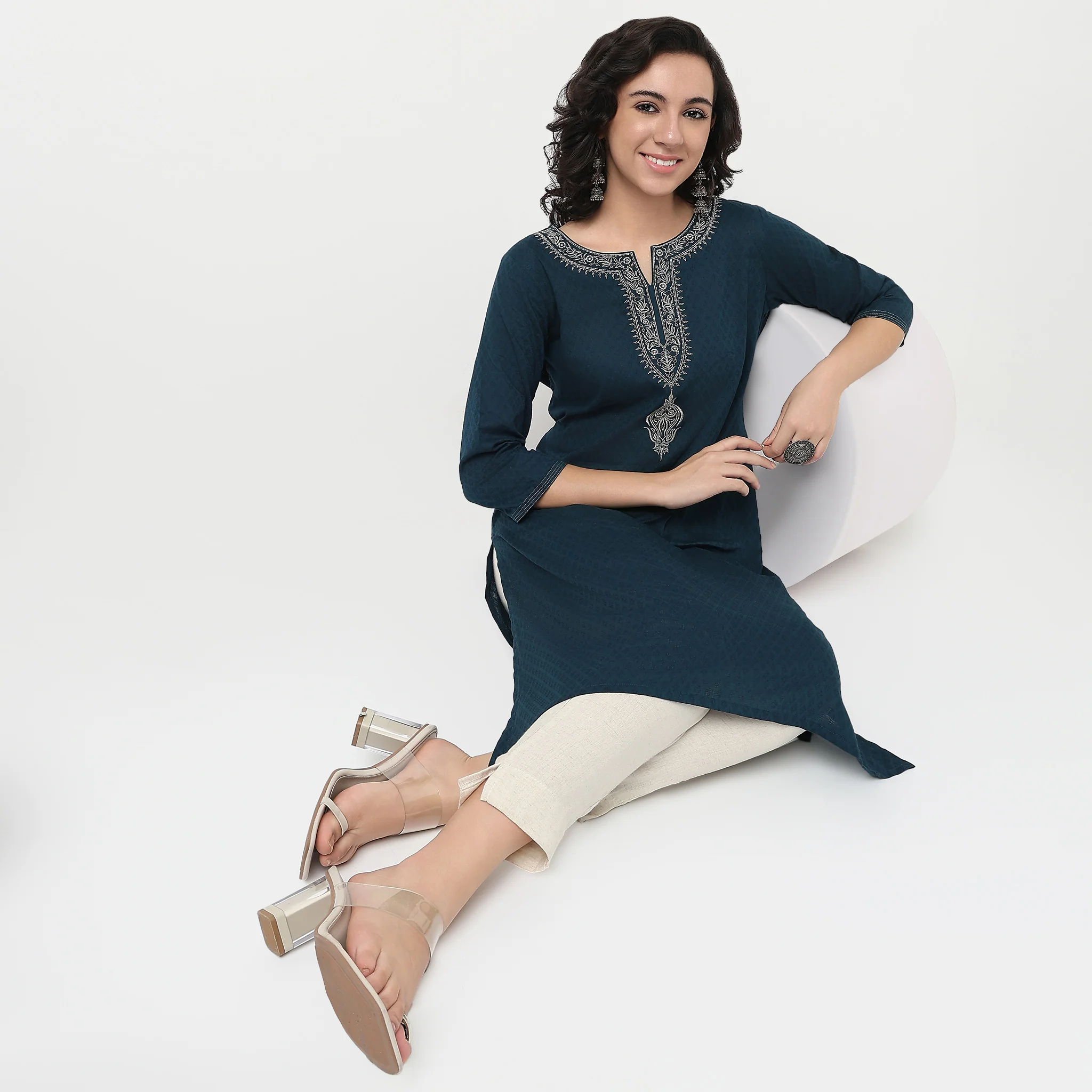 Embroidered Yoke Cotton Dobby Kurta
