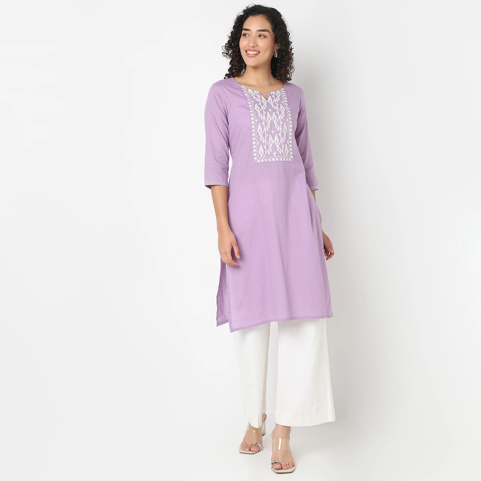 Embroidered Yoke Kurta-Dobby - Image 2