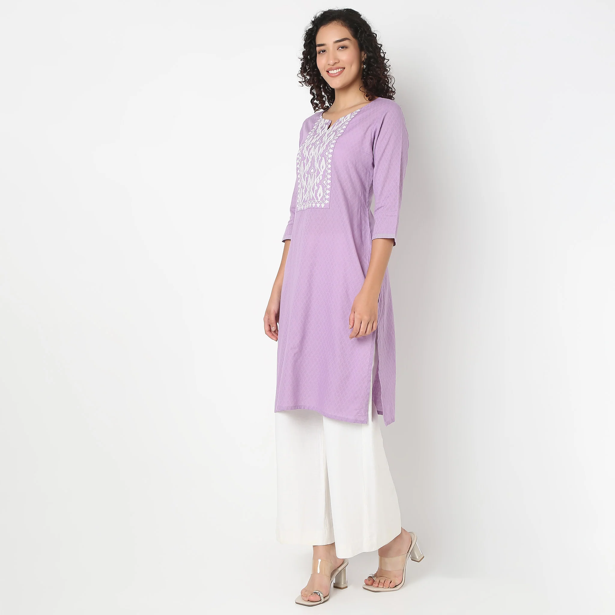 Embroidered Yoke Kurta-Dobby - Image 5