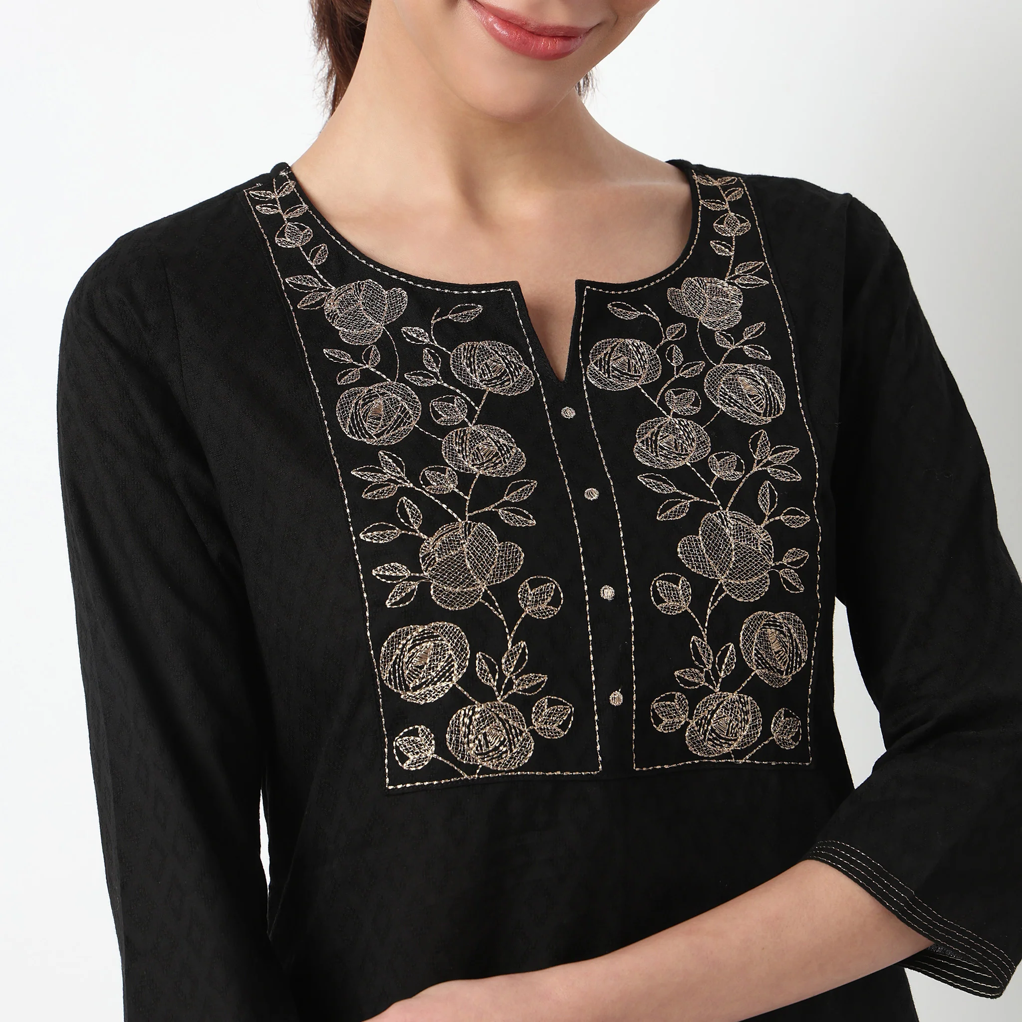 Embroidered Yoke Kurta - Image 3