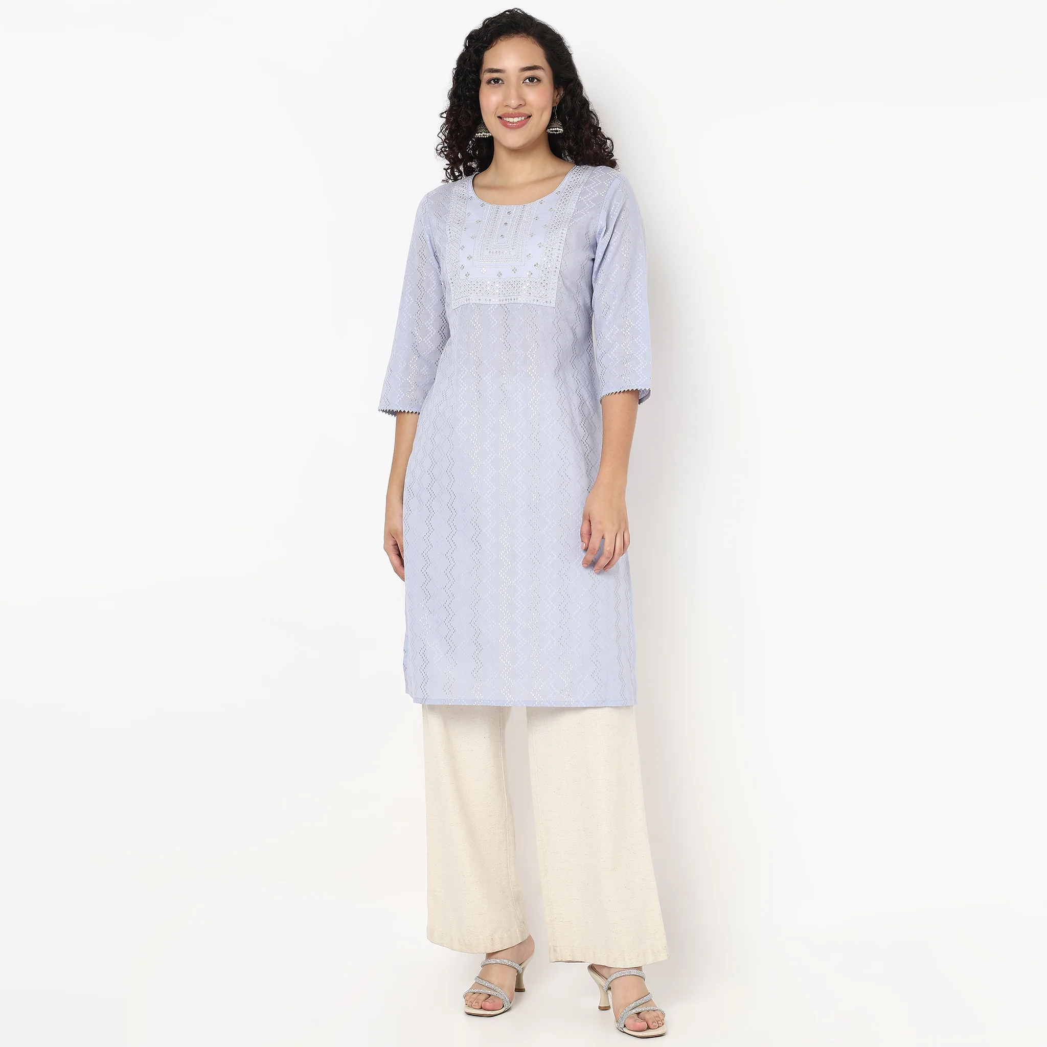 Embroidered Yoke Long Kurta - Image 2