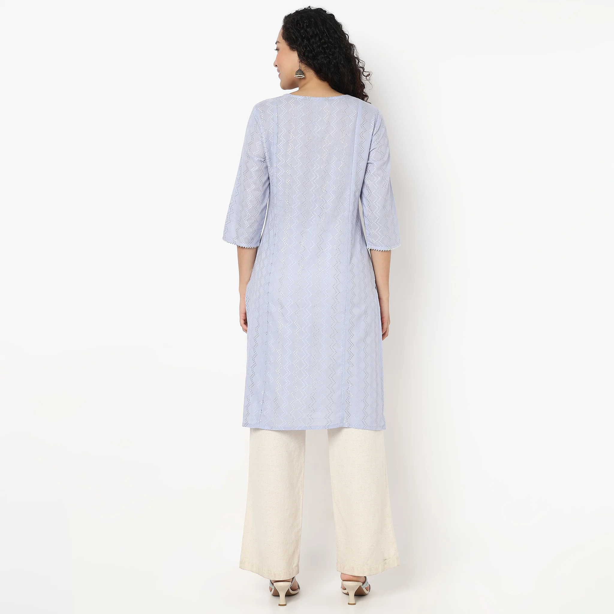 Embroidered Yoke Long Kurta - Image 3