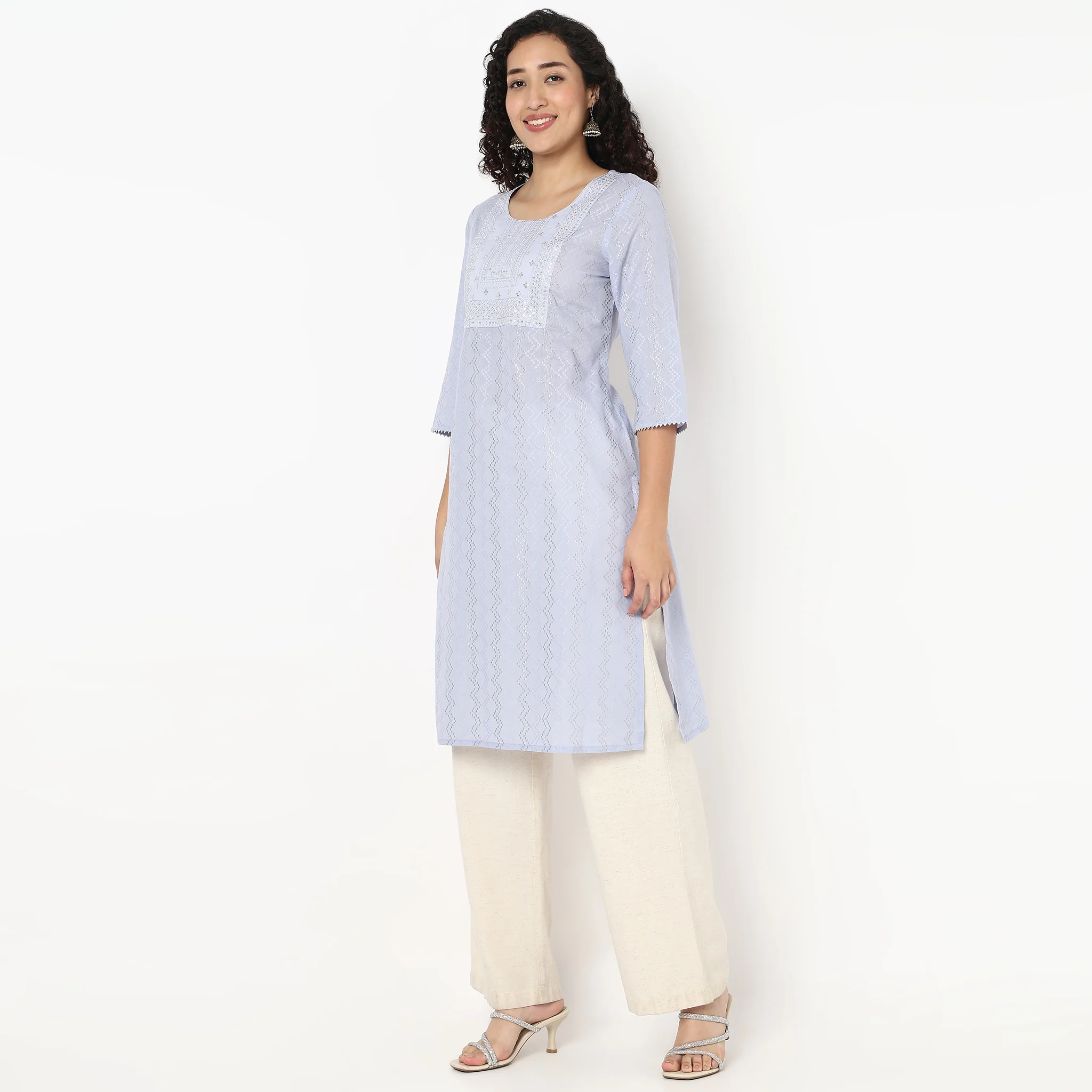 Embroidered Yoke Long Kurta - Image 5