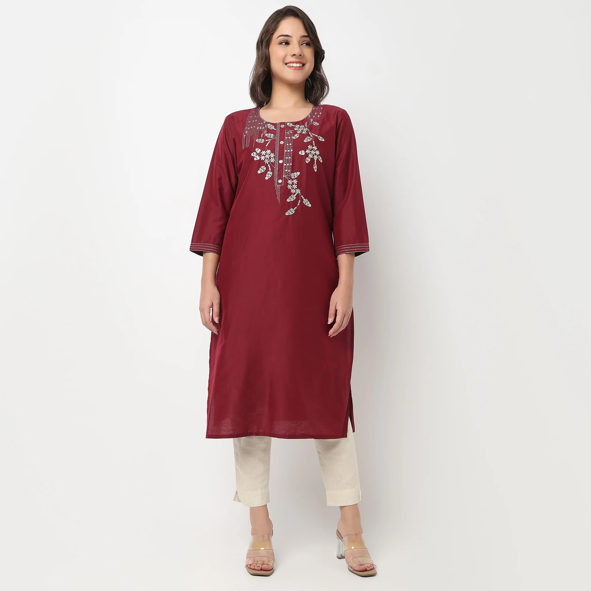 Embroidered Yoke Long Kurta