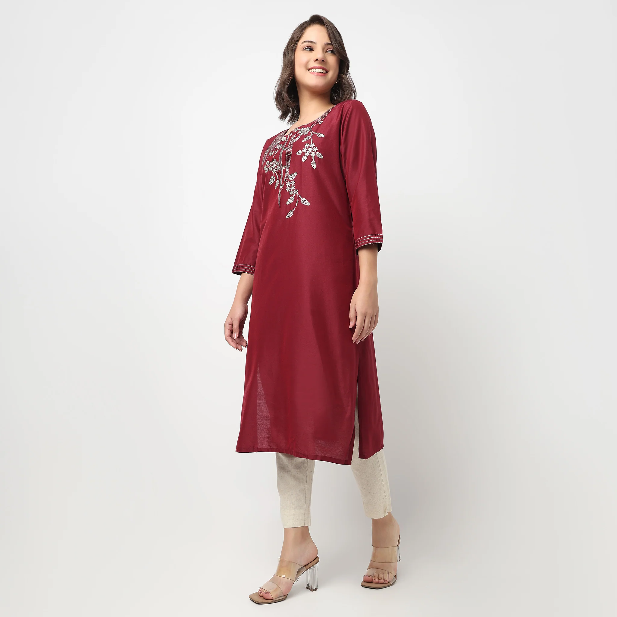 Embroidered Yoke Long Kurta - Image 5