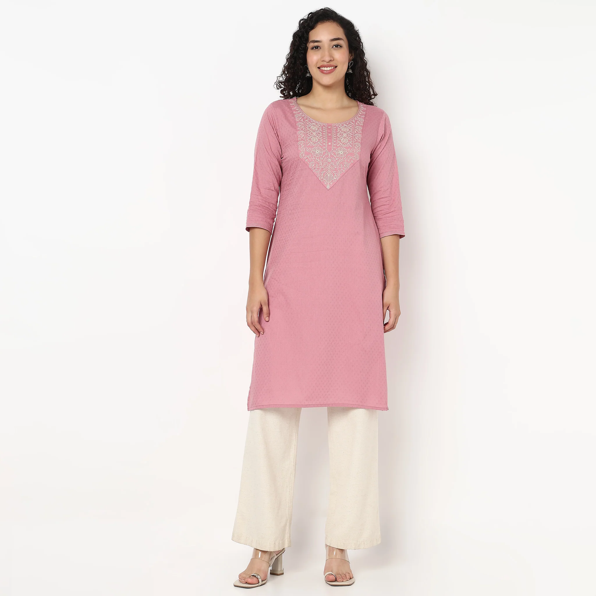 Embroidered Yoke Long Kurta - Image 2