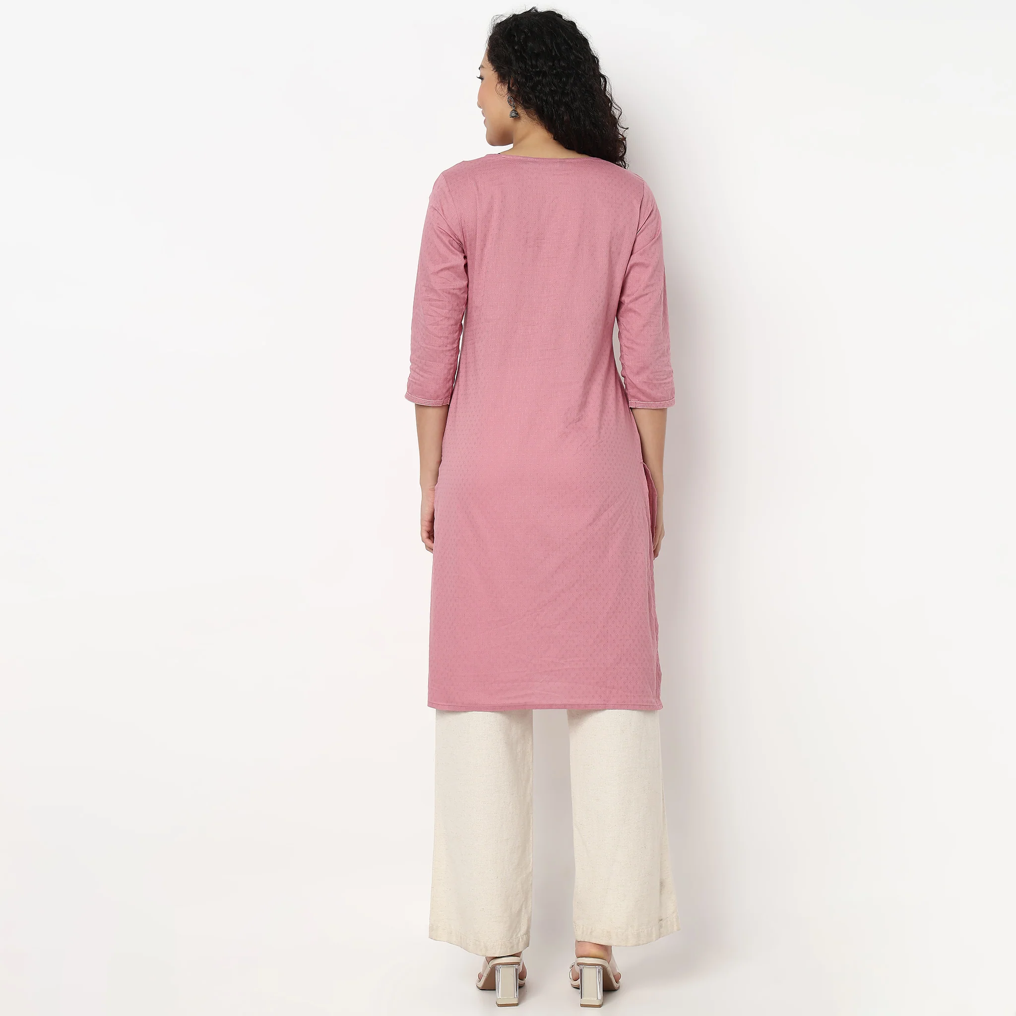 Embroidered Yoke Long Kurta - Image 3