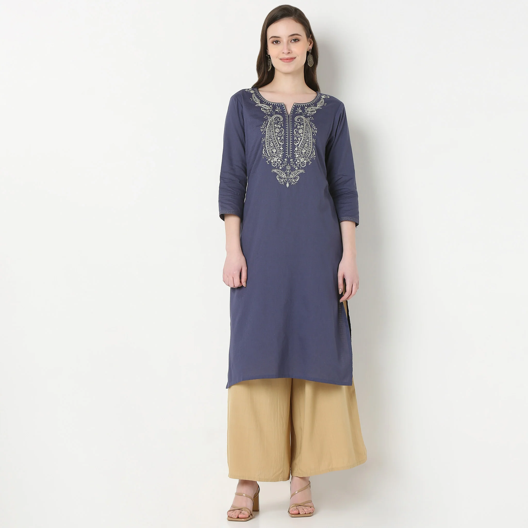 Embroidered Yoke Long Kurta - Image 2