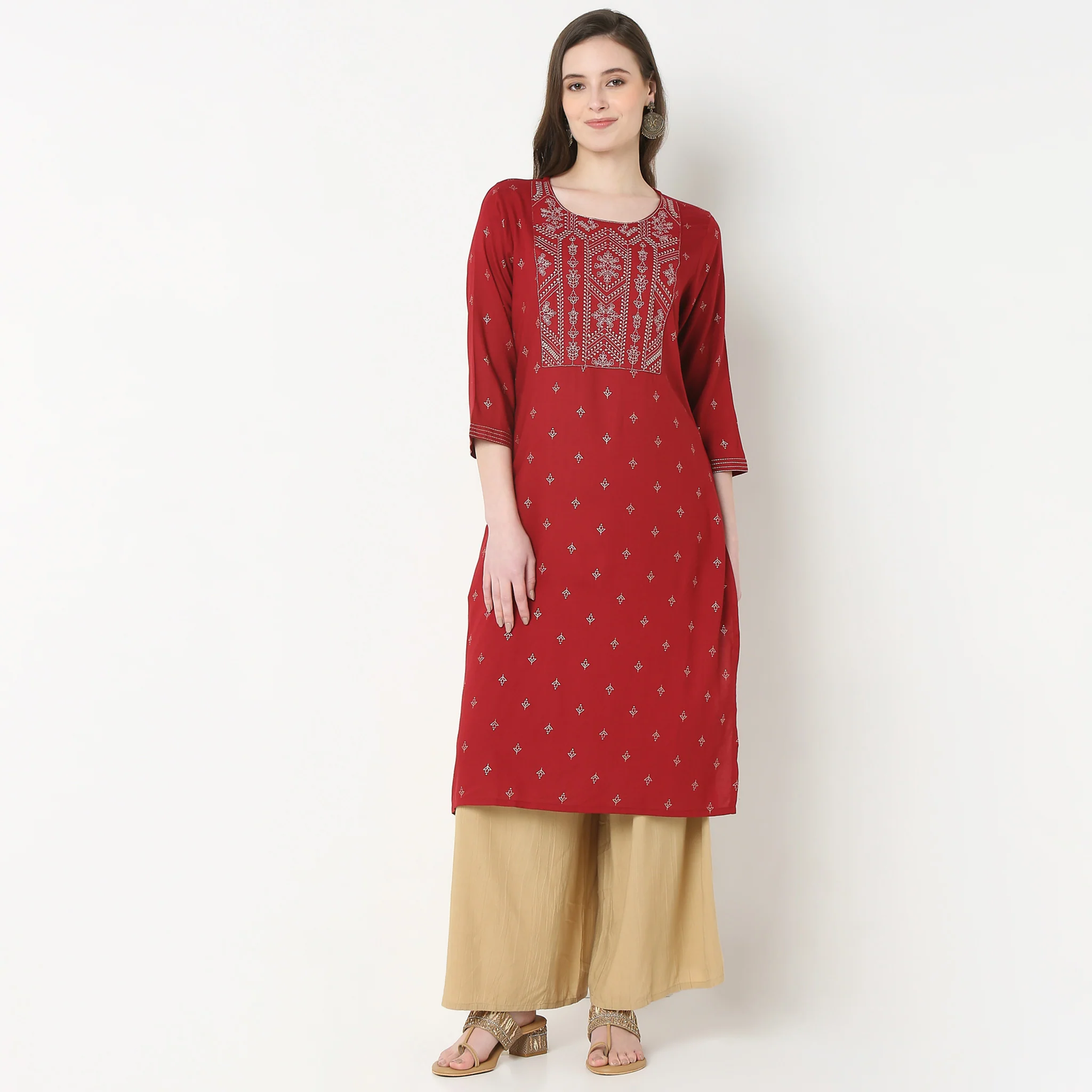 Embroidered Yoke Long Kurta - Image 2
