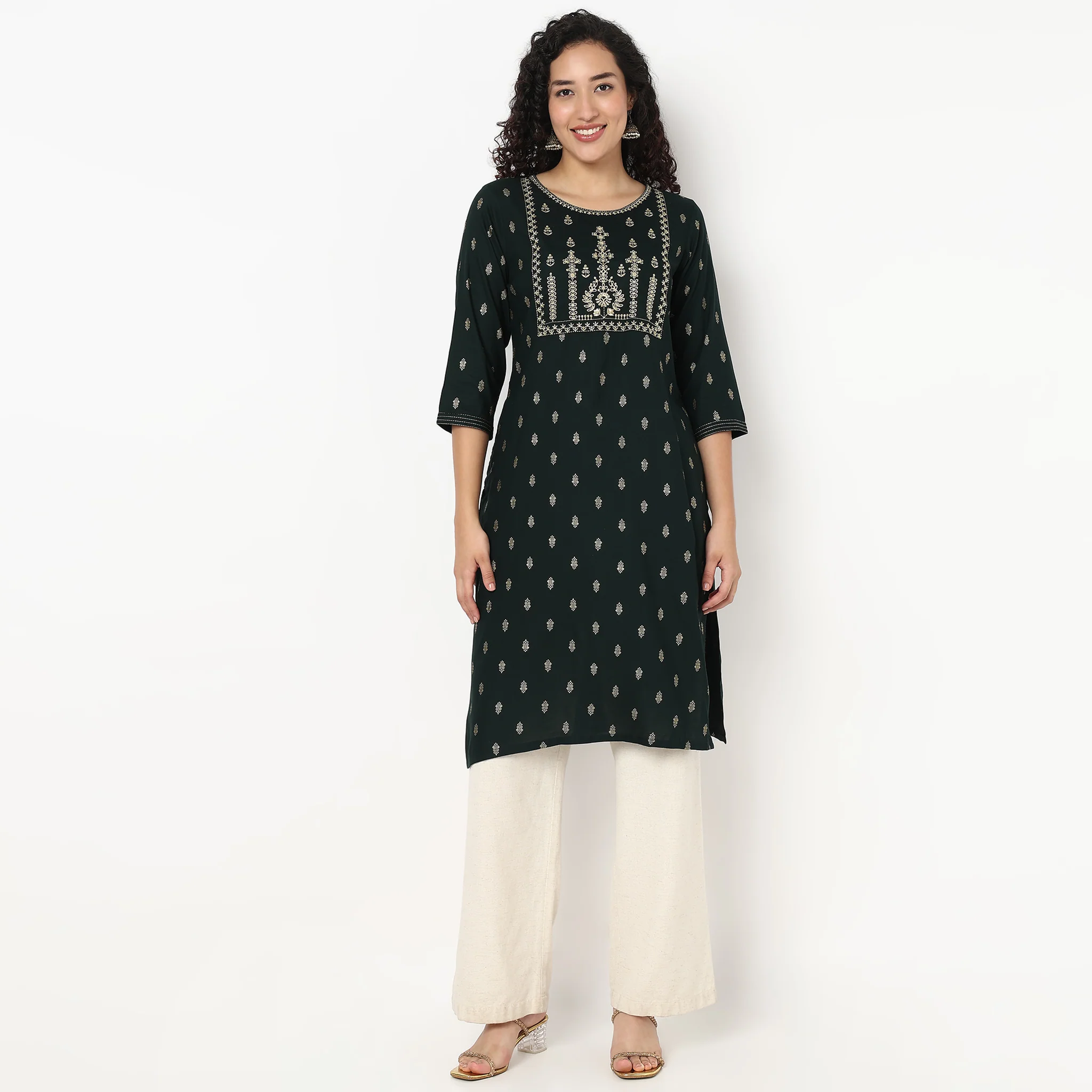 Embroidered Yoke Long Kurta - Image 2
