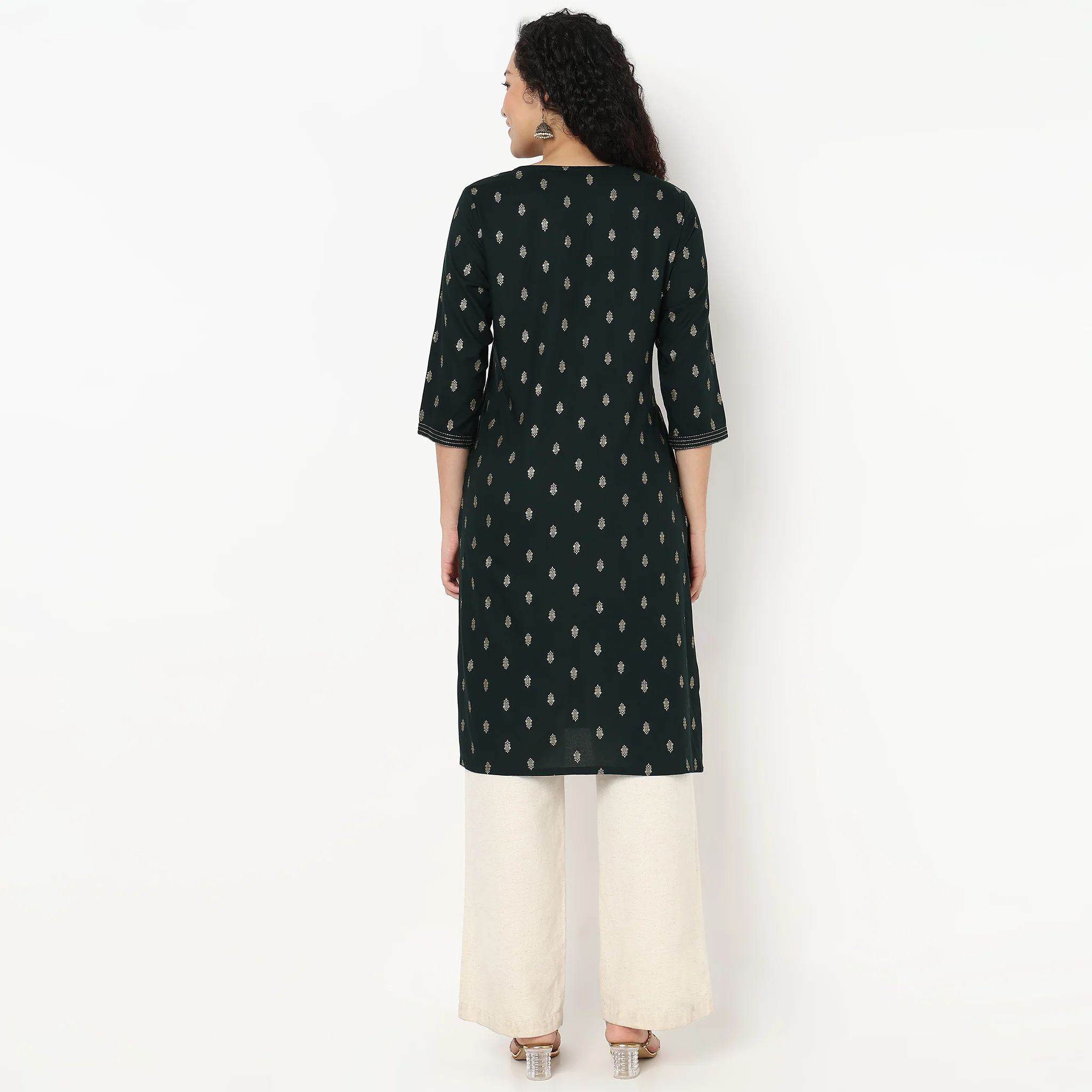 Embroidered Yoke Long Kurta - Image 3