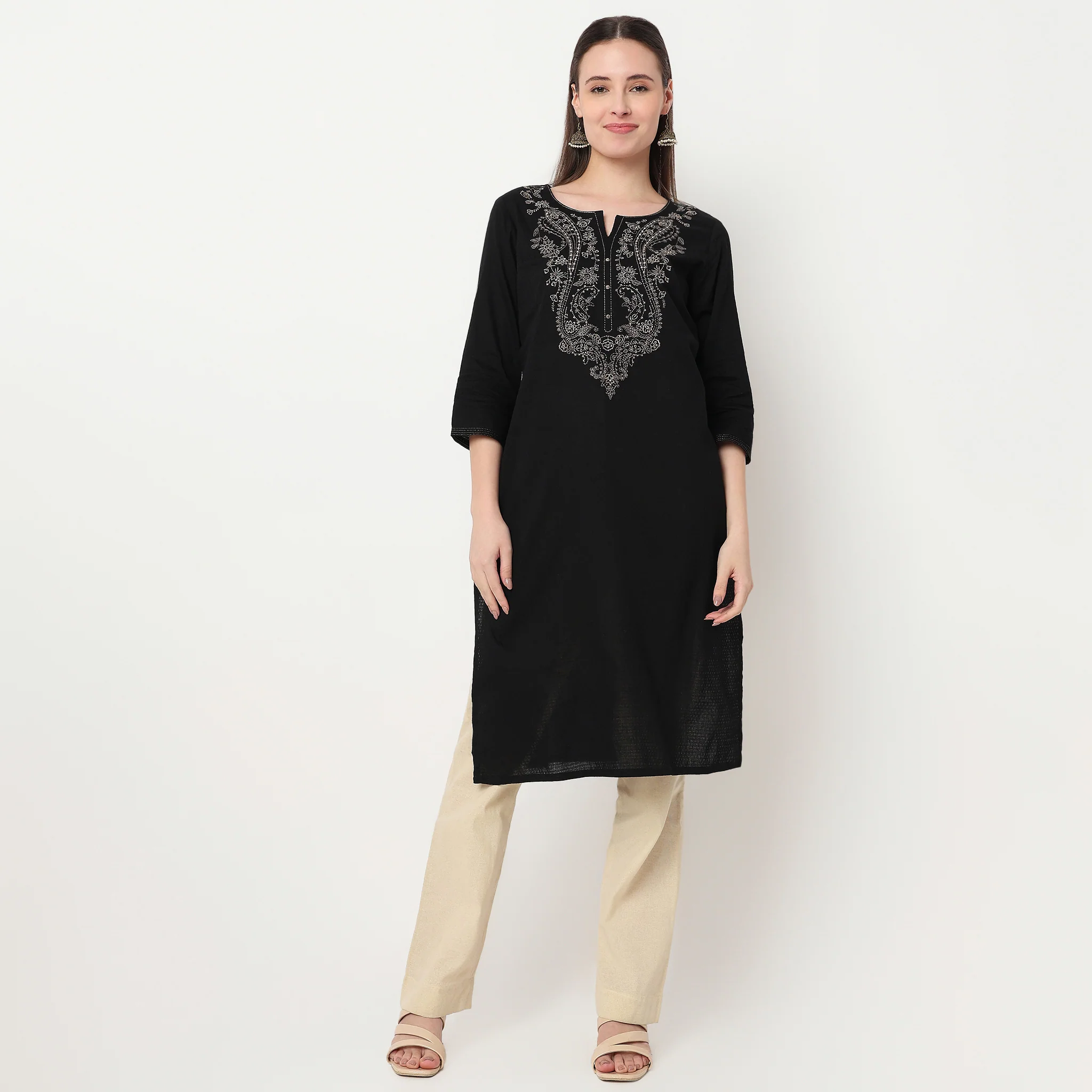 Embroidered Yoke Long Kurta - Image 2