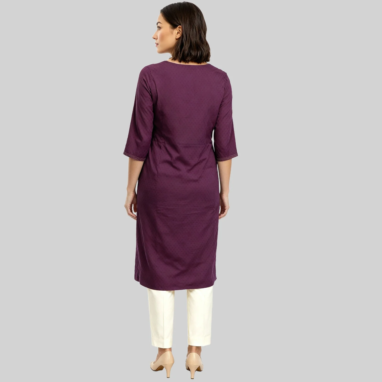 Embroidered Yoke Long Kurta - Image 3