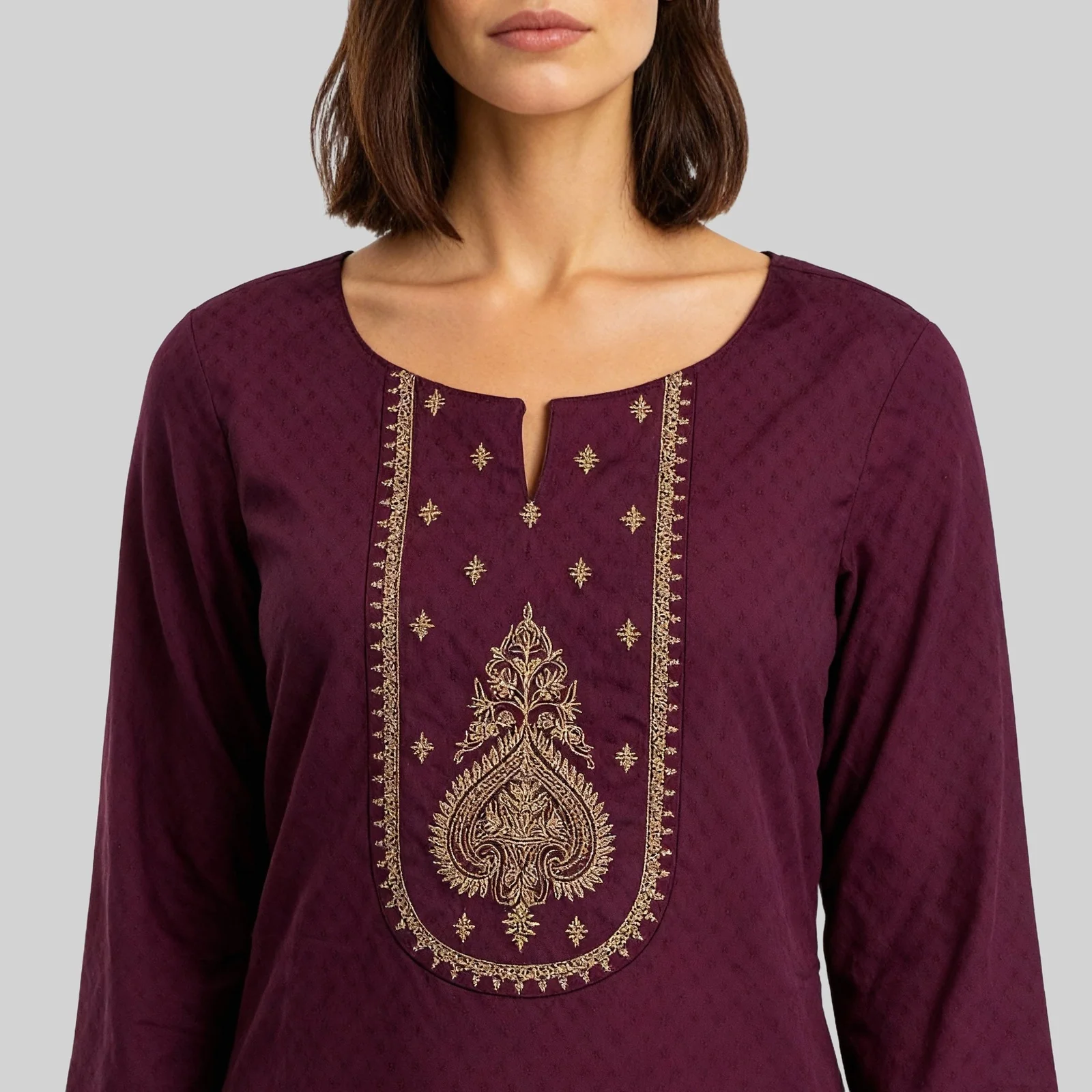 Embroidered Yoke Long Kurta - Image 4