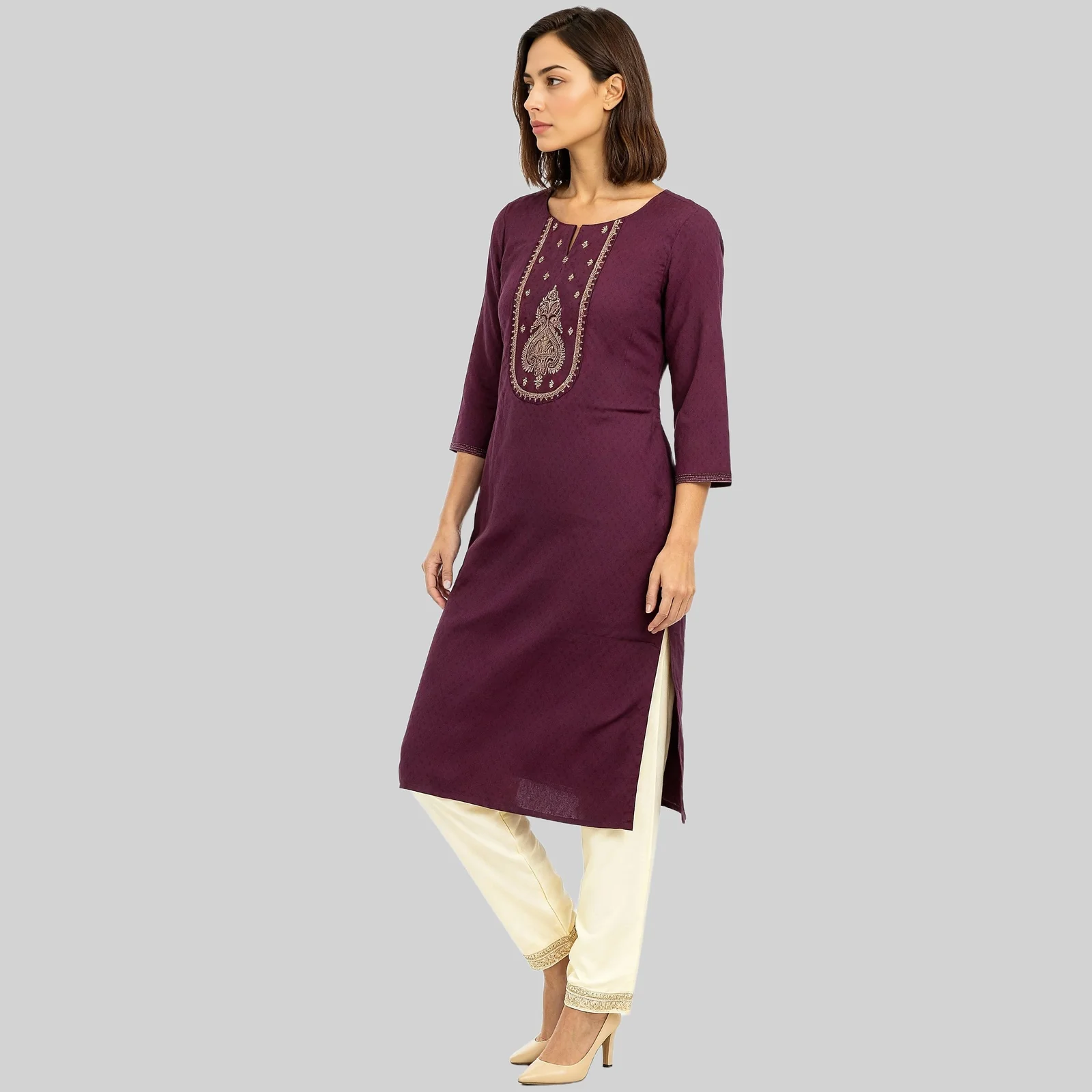 Embroidered Yoke Long Kurta - Image 5
