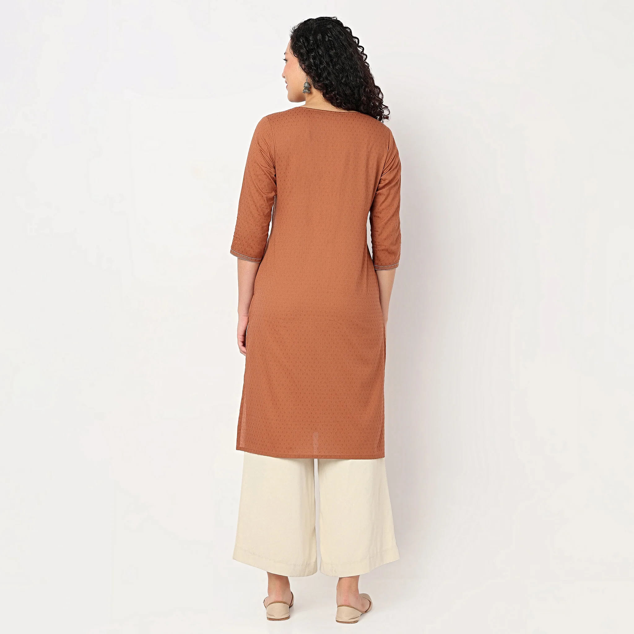 Embroidered Yoke Long Kurta - Image 3