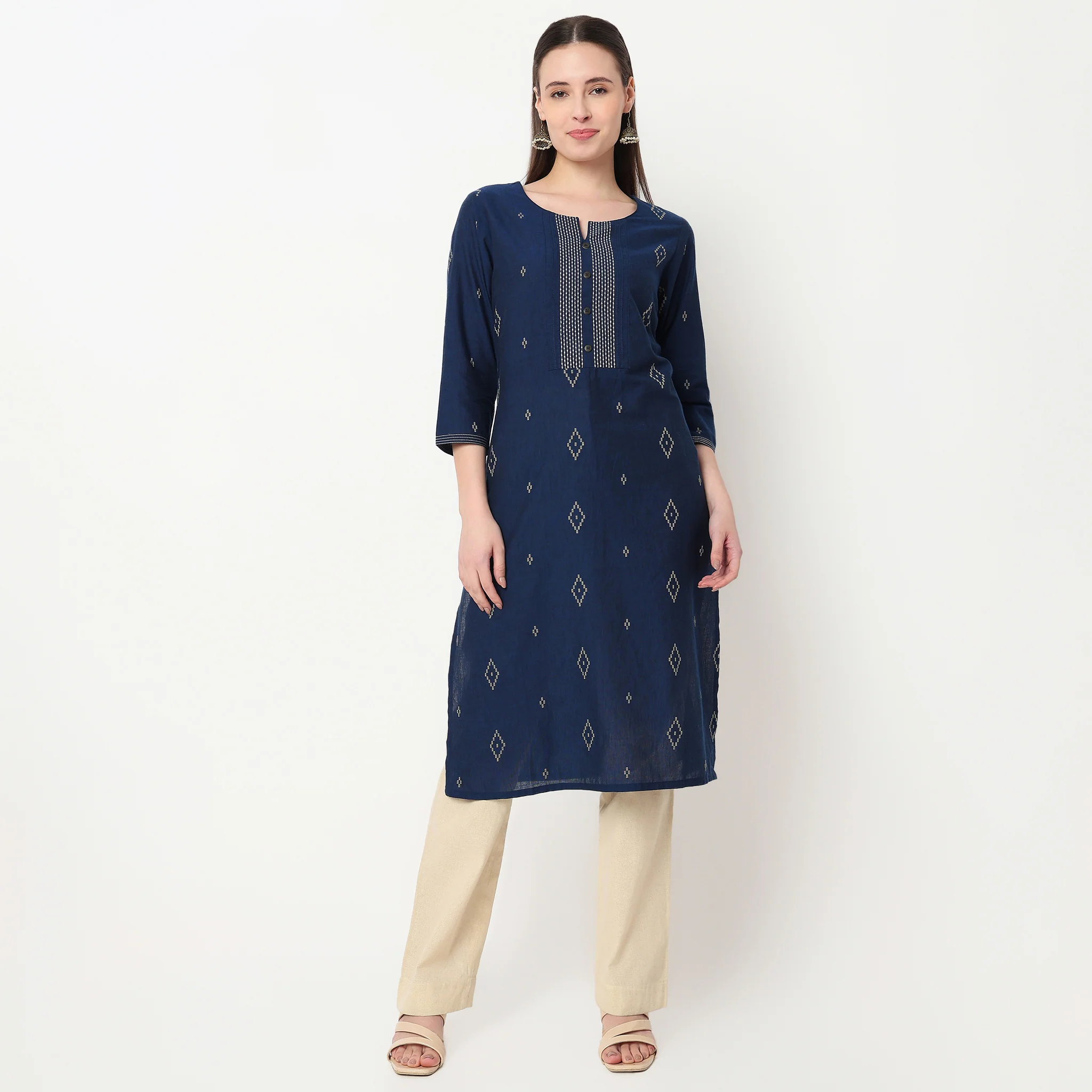 Embroidered Yoke Long Kurta - Image 2