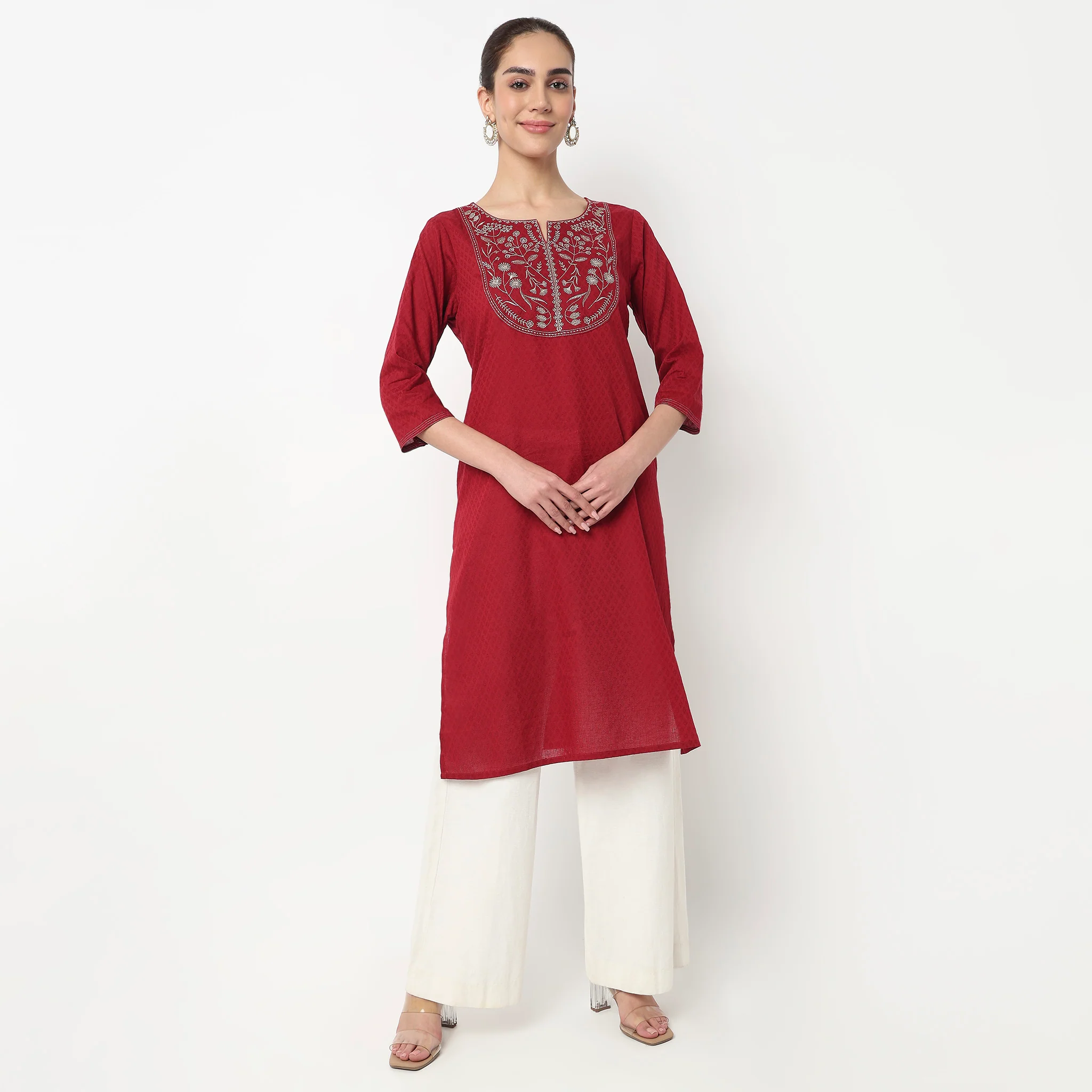 Embroidered Yoke Long Kurta - Image 2