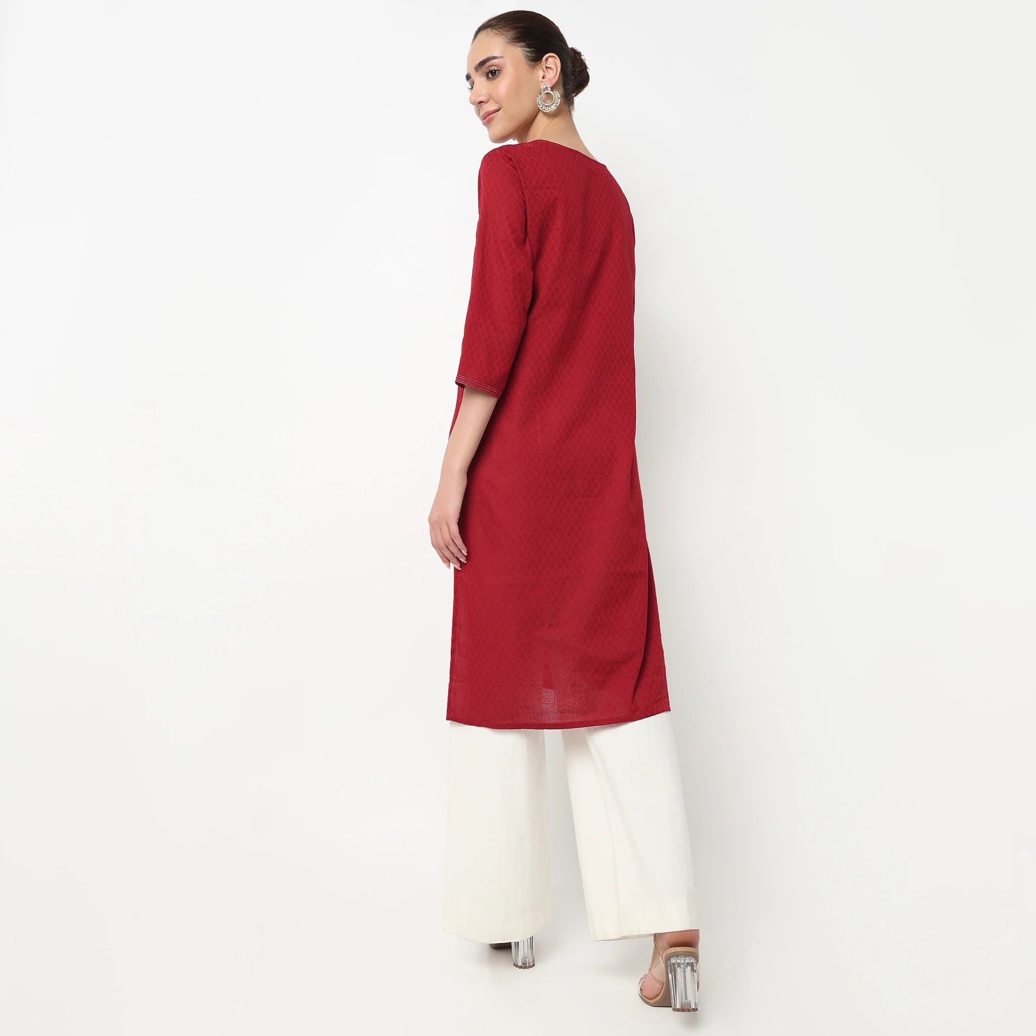 Embroidered Yoke Long Kurta - Image 3