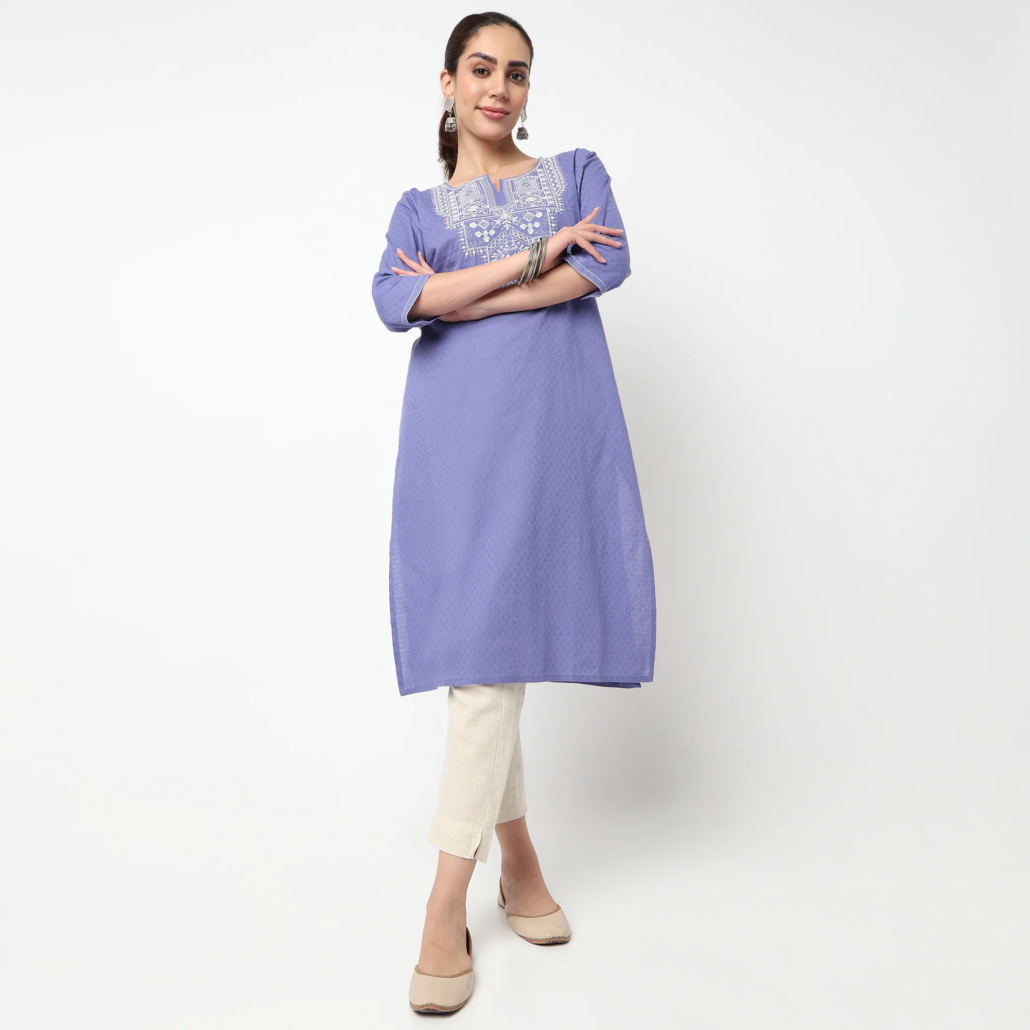 Embroidered Yoke Long Kurta