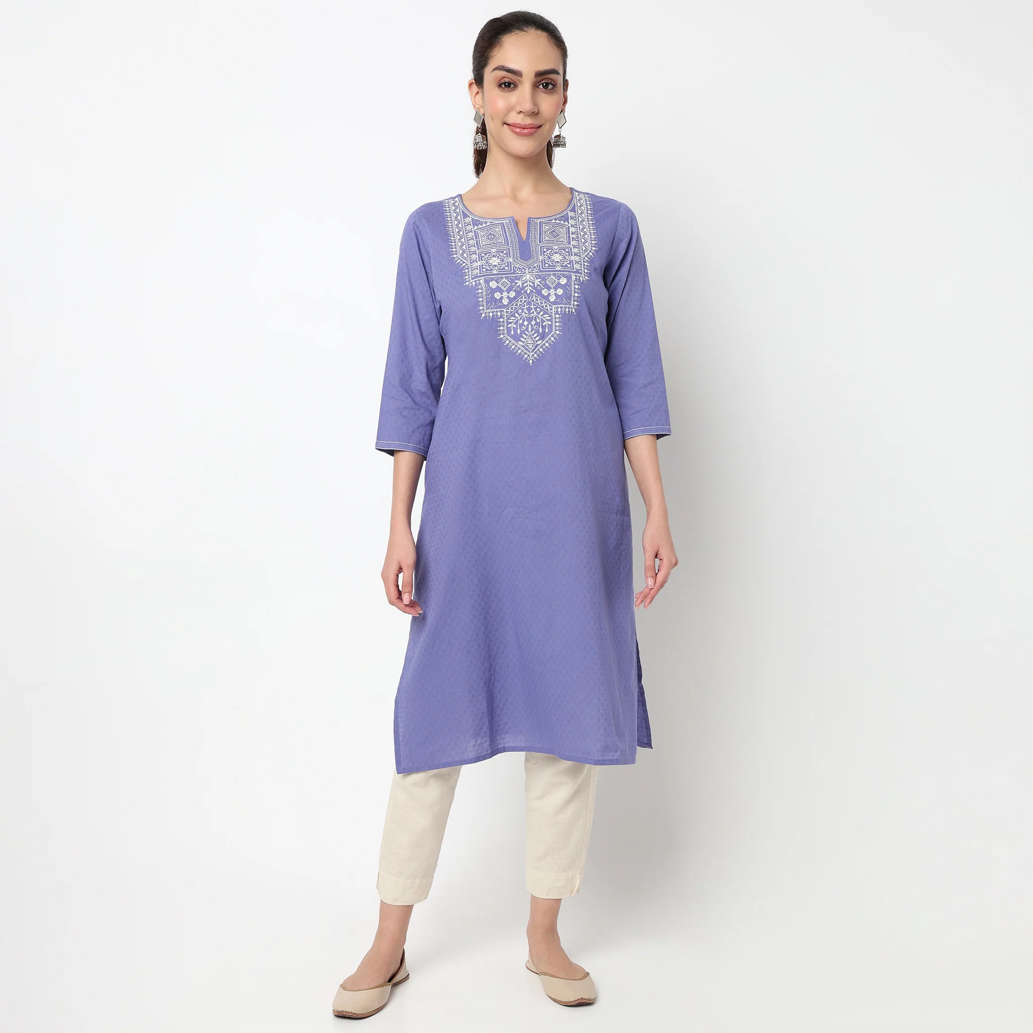 Embroidered Yoke Long Kurta - Image 2