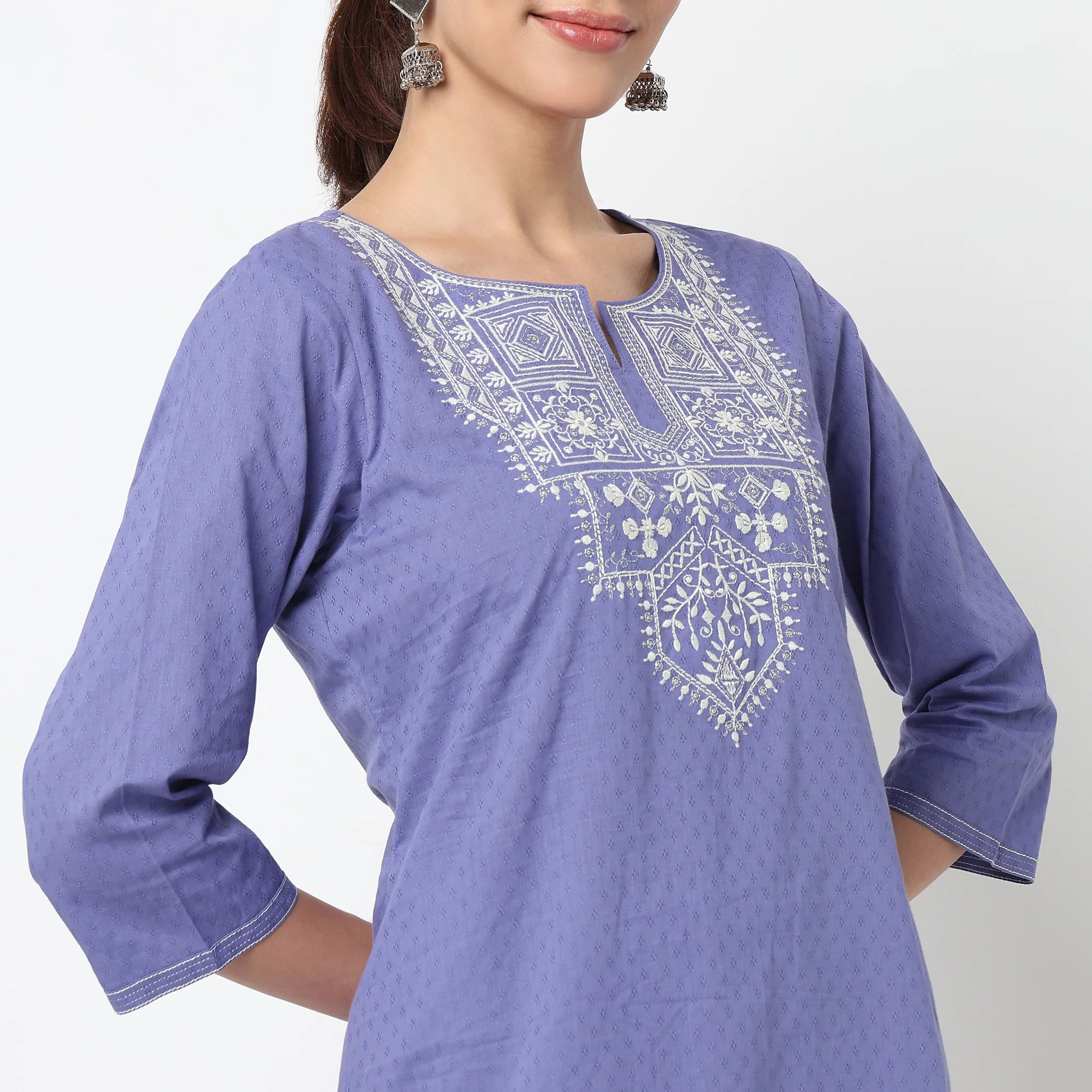 Embroidered Yoke Long Kurta - Image 3